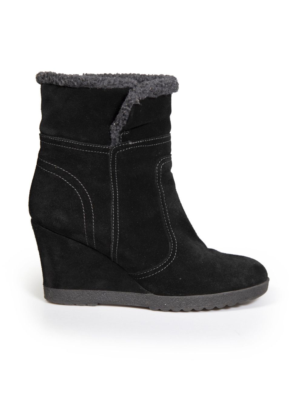 image of Aquatalia Black Suede Shearling Lined Wedge Boots, Women's (Size 9)