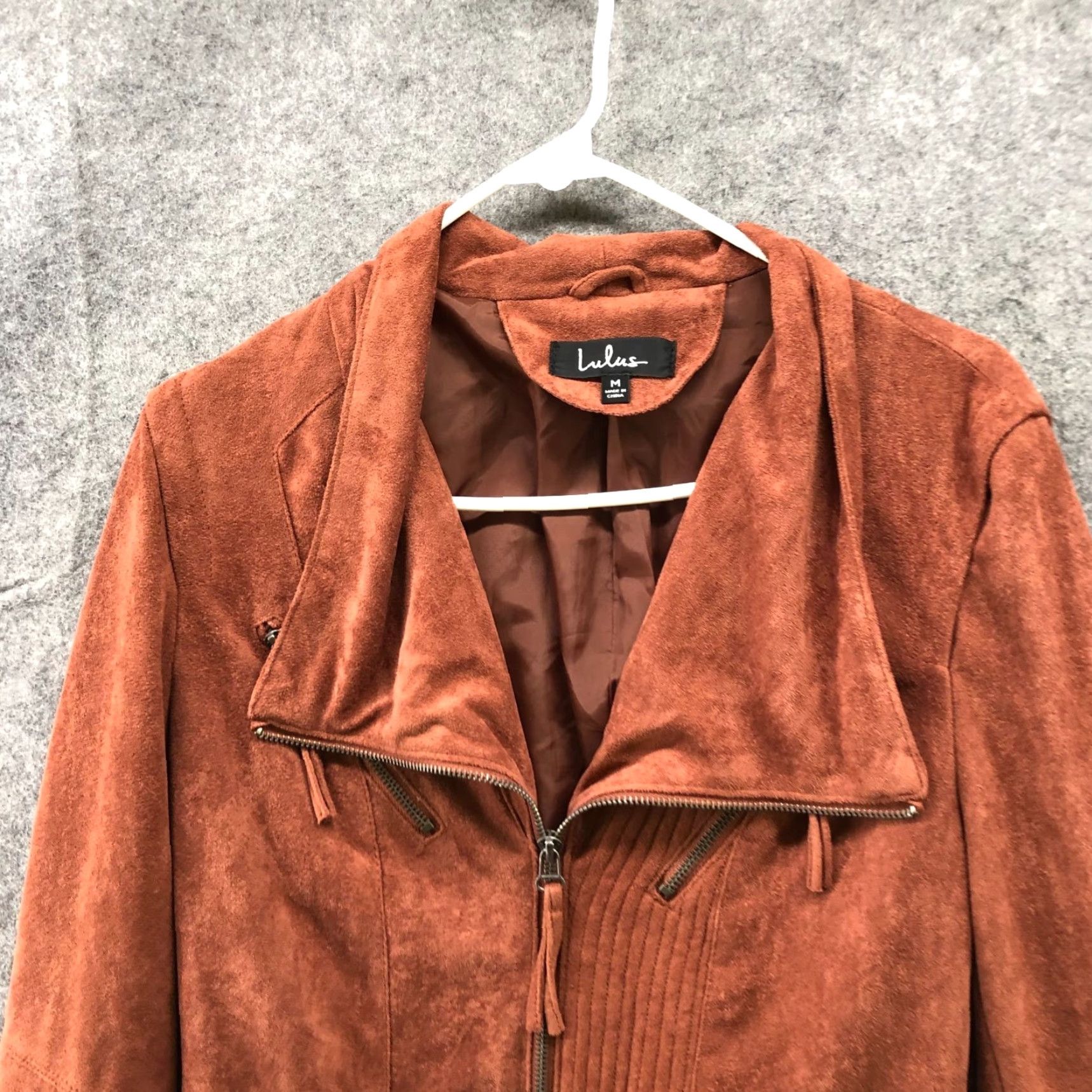 Lulus Lulus Moto Jacket Womens M Tan Brown Zip Faux Suede Jacket Short Coat Motorcycle Style Biker Casual Fall Winter Zip Size M / US 6-8 / IT 42-44 - 3 Thumbnail
