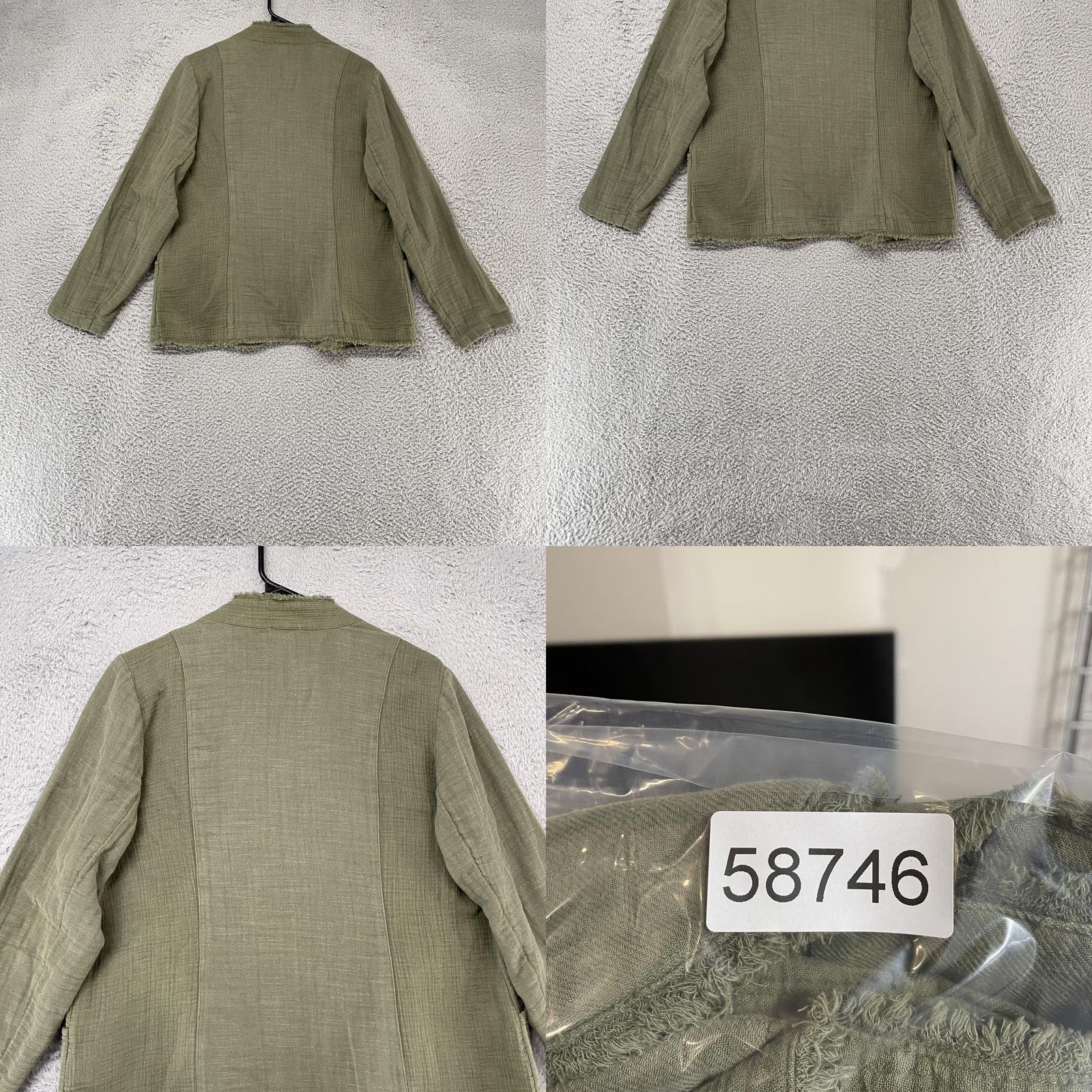 J. Jill J Jill Womens Green Jacket Petite M Open Front Fringe Crinkle 100% Cotton Size M / US 6-8 / IT 42-44 - 8 Thumbnail
