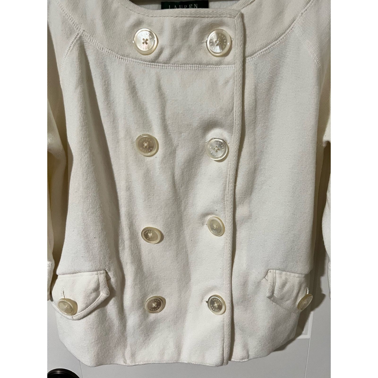 Ralph Lauren Women's Ivory White Linen Blend Peacoat 3/4 Sleeves Jacket M Size M / US 6-8 / IT 42-44 - 5 Thumbnail