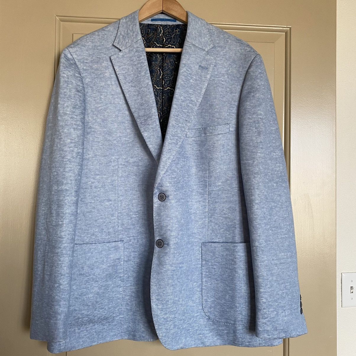 Other JW BELL Light Blue Knit Blazer Cotton Linen Lined 46R Size 46R - 1 Thumbnail