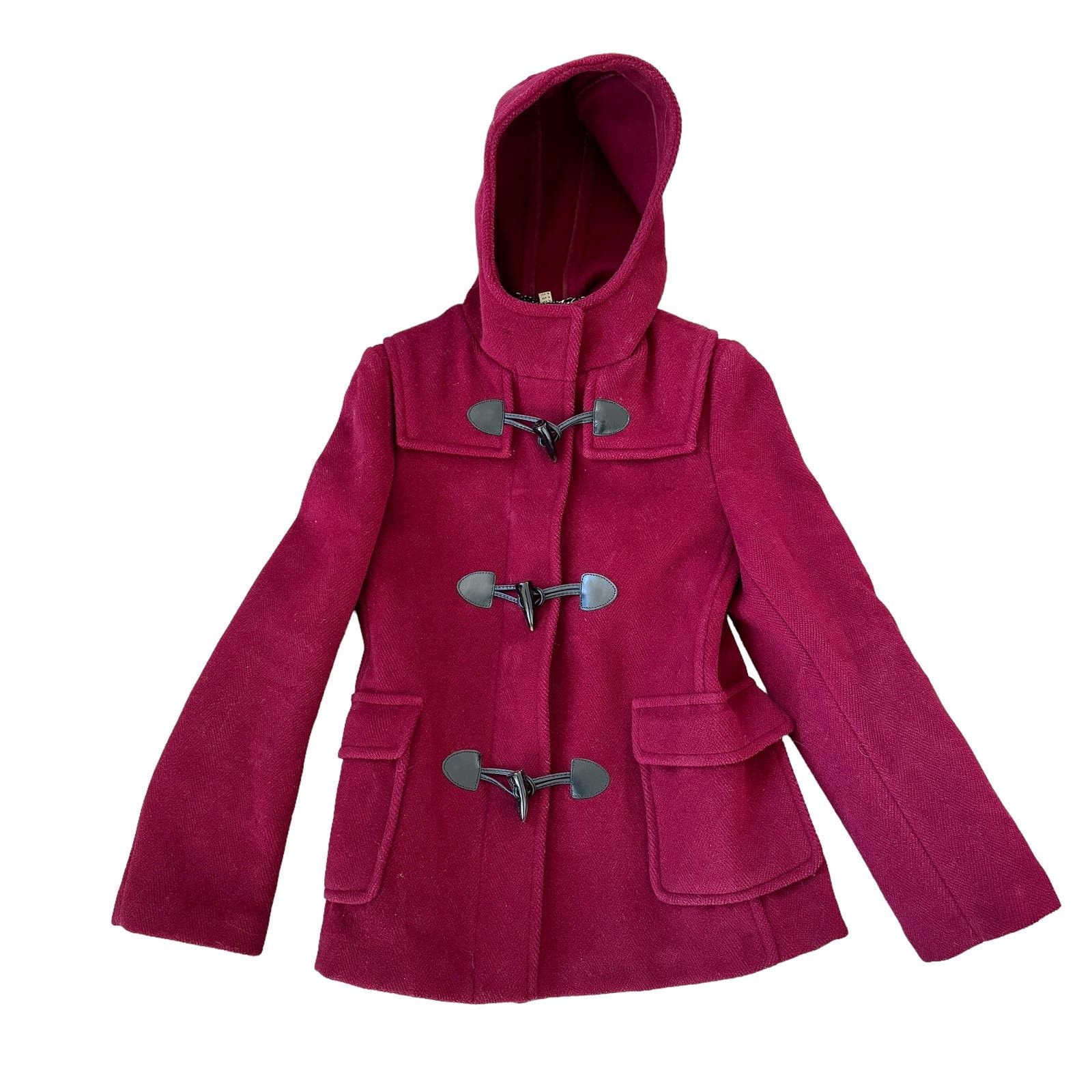 image of Burberry London Red Hooded Toggle-Closure Wool Coat, Women's (Size Small)