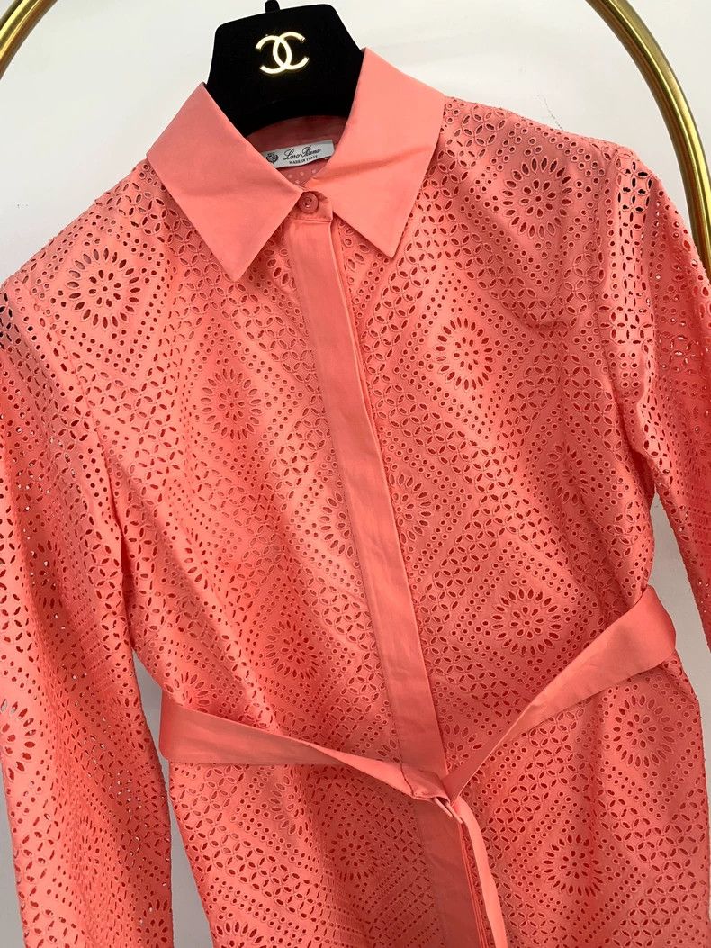 Loro Piana LORO PIANA Orange pink lace-trimmed dress with laces Size M / US 6-8 / IT 42-44 - 2 Thumbnail