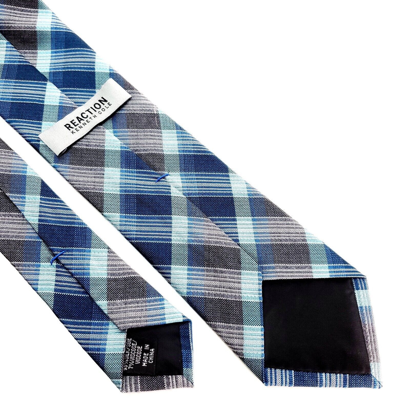 Kenneth Cole Kenneth Cole Reaction Silk Tie Blue Gray Plaid Skinny Woven Size ONE SIZE - 5 Thumbnail