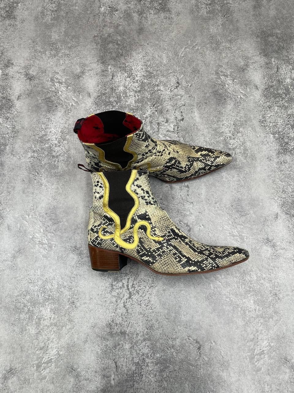 Jeffery West Men Leather Chelsea Boots Snake Pattern Beige