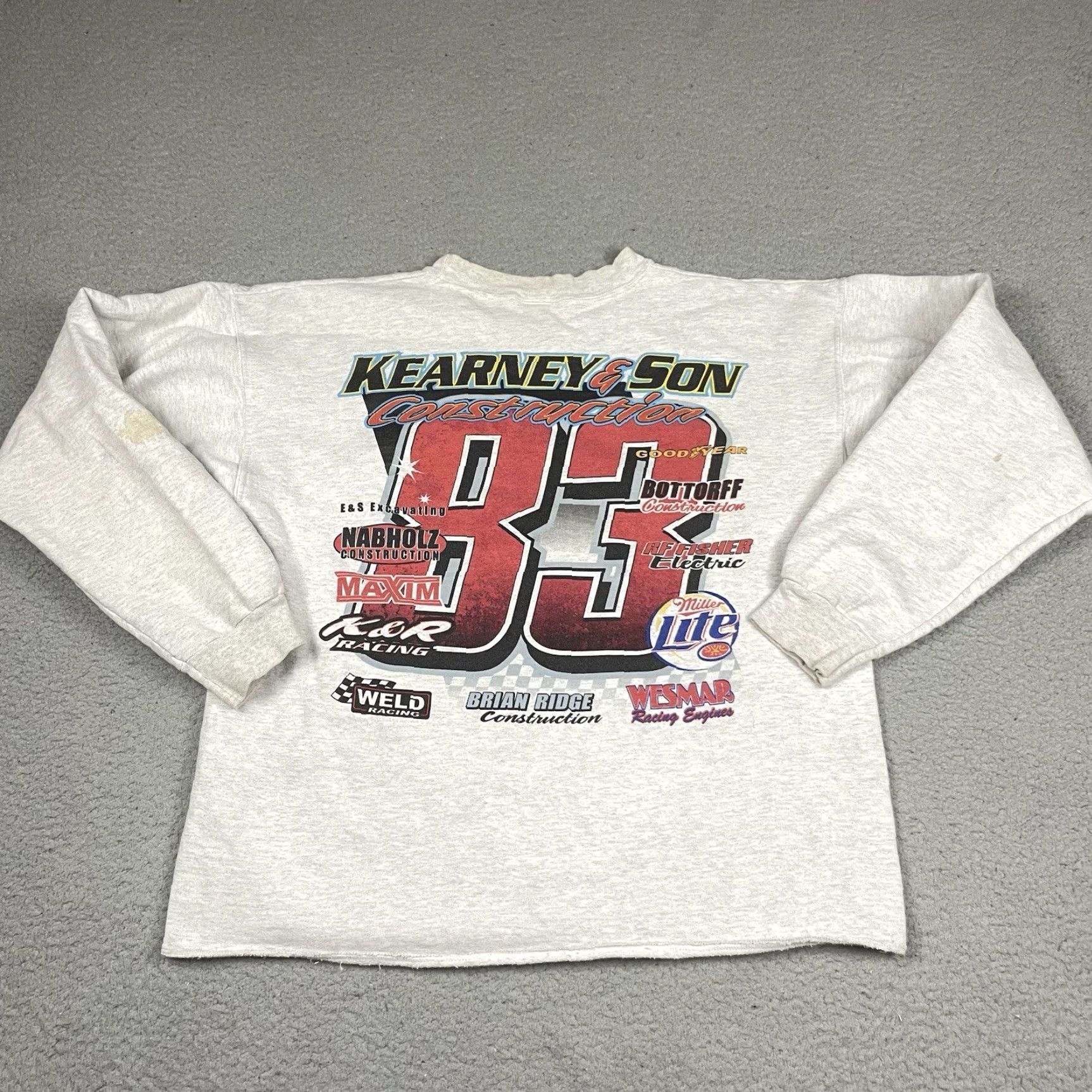 Vintage VINTAGE Goodyear Racing Sweatshirt Men's Large Gray John Kearney Cropped Rare L* Size US L / EU 52-54 / 3 - 4 Thumbnail