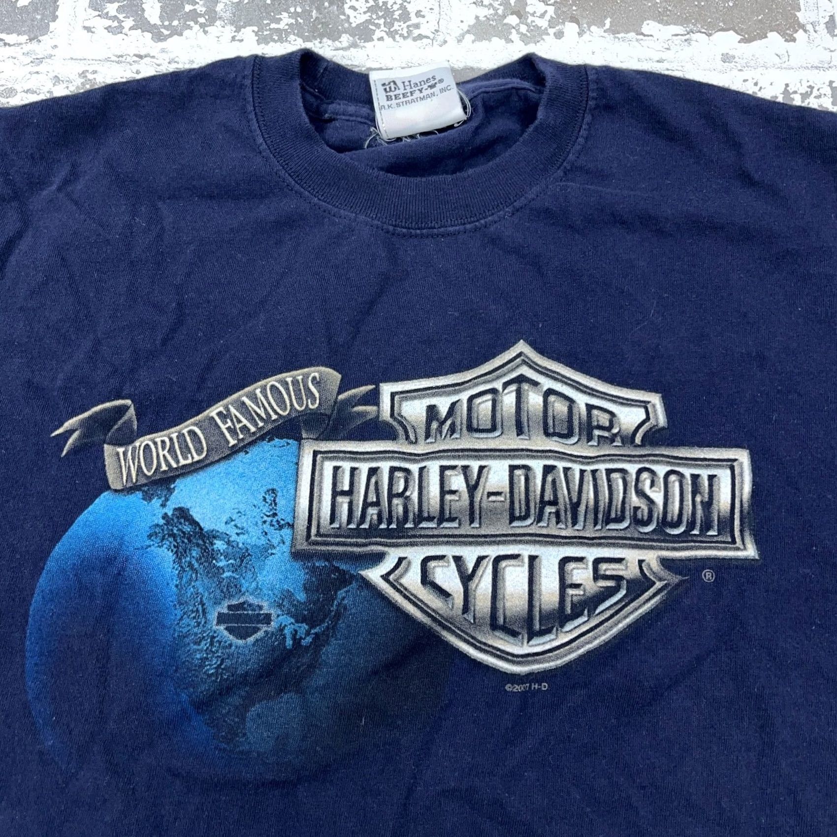 Harley Davidson Harley-Davidson Shirt Men Medium Blue Tee Biker Myrtle Beach American Flag Retro 80s USA Logo Graphic Print Short Sleeve Crew Neck Vintage: No Size US M / EU 48-50 / 2 - 4 Thumbnail