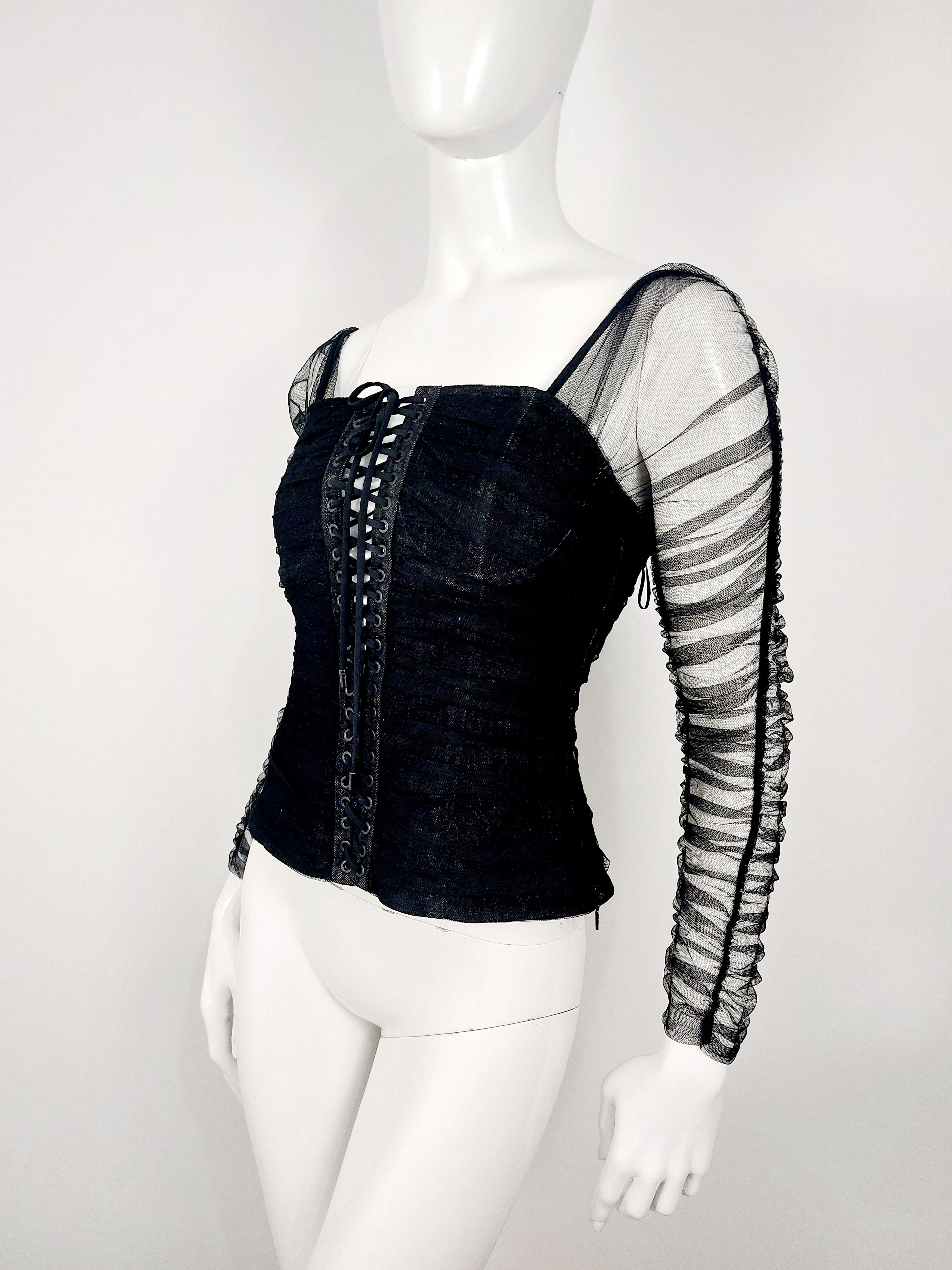 Miss Sixty Archive Y2K Miss Sixty Denim Tulle Sheer Mesh Corset Bustier Size S / US 4 / IT 40 - 8 Thumbnail