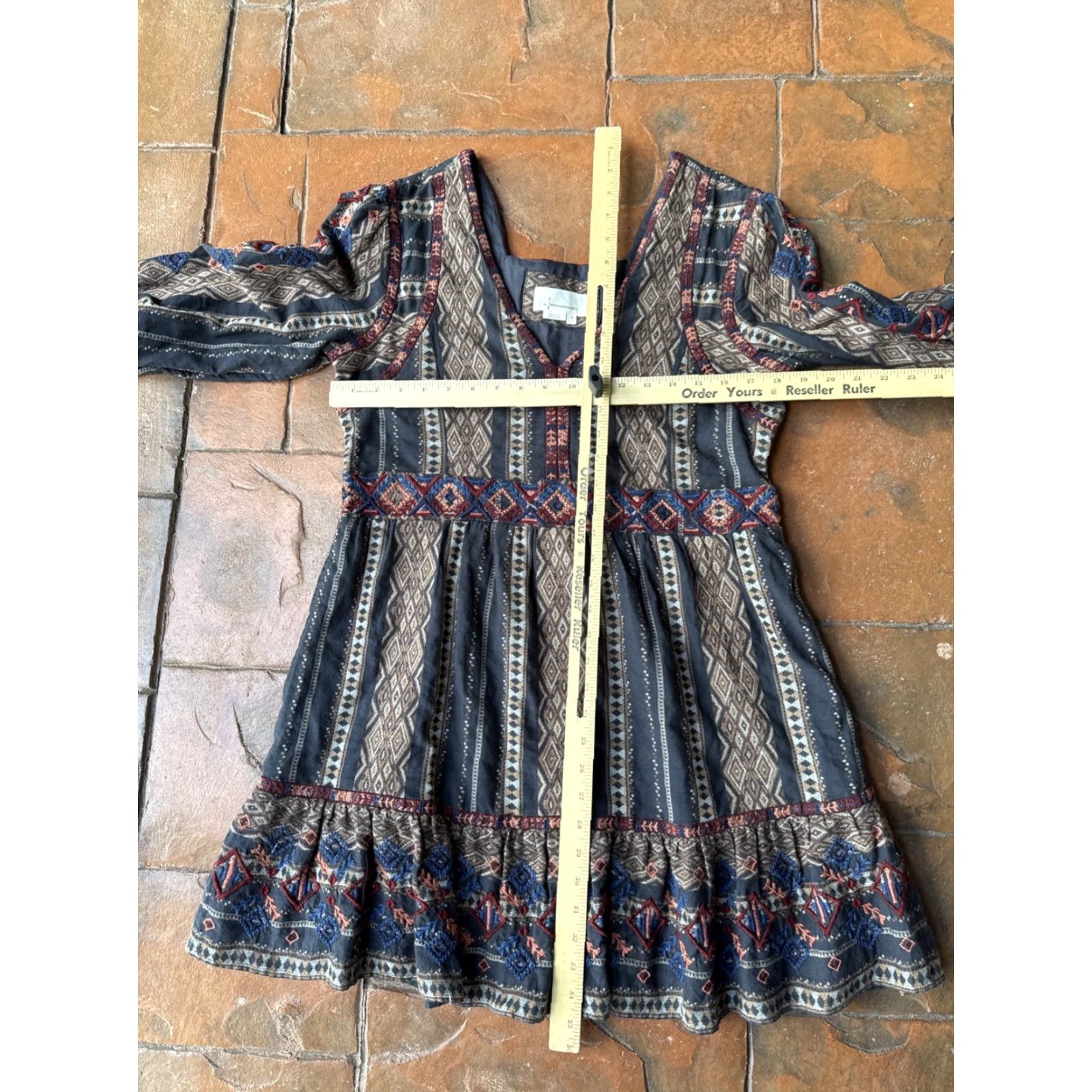 Anthropologie Anthropologie Embroidered Tunic Dress Women’s Small 3/4 Sleeve Multicolor Cotton V-Neck Geometric Casual Short Dress Womens Size S / US 4 / IT 40 - 4 Thumbnail