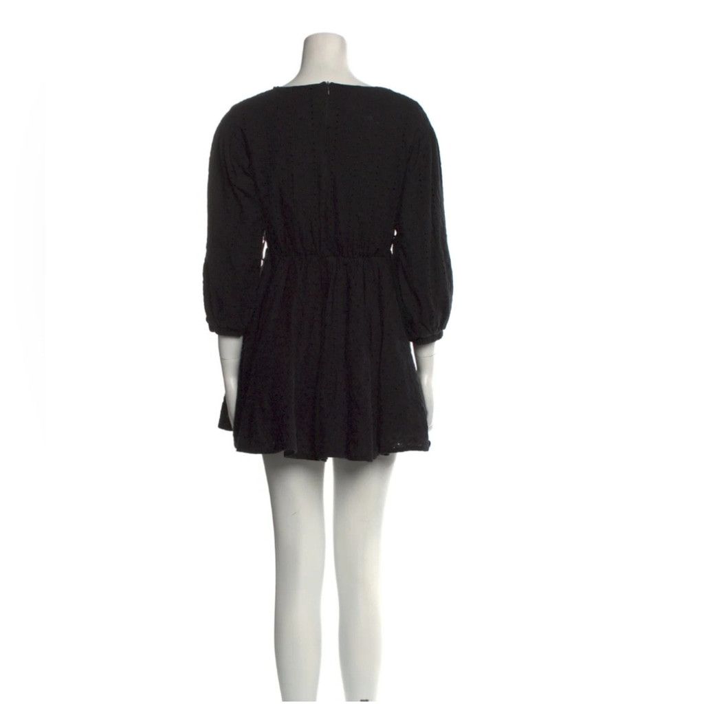 THE ANDAMANE The Andamane Black Eyelet Mini Dress with Bishop Sleeves Size XS / US 0-2 / IT 36-38 - 2 Thumbnail
