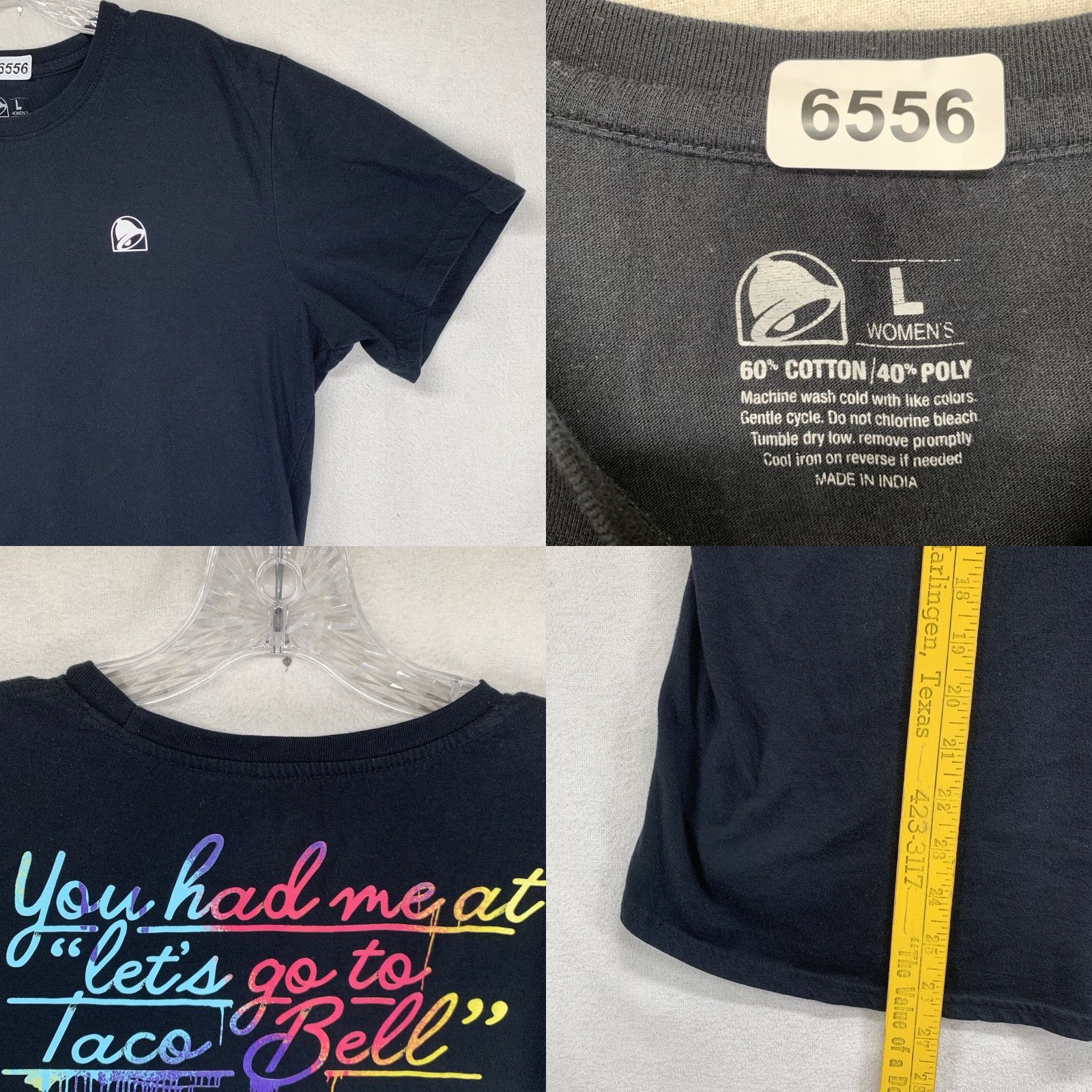 Bell VINTAGE Taco Bell Women's T-Shirt Cotton Blend Short Sleeve Crew Neck Large Black Food Funny Retro Casual Size L / US 10 / IT 46 - 8 Thumbnail