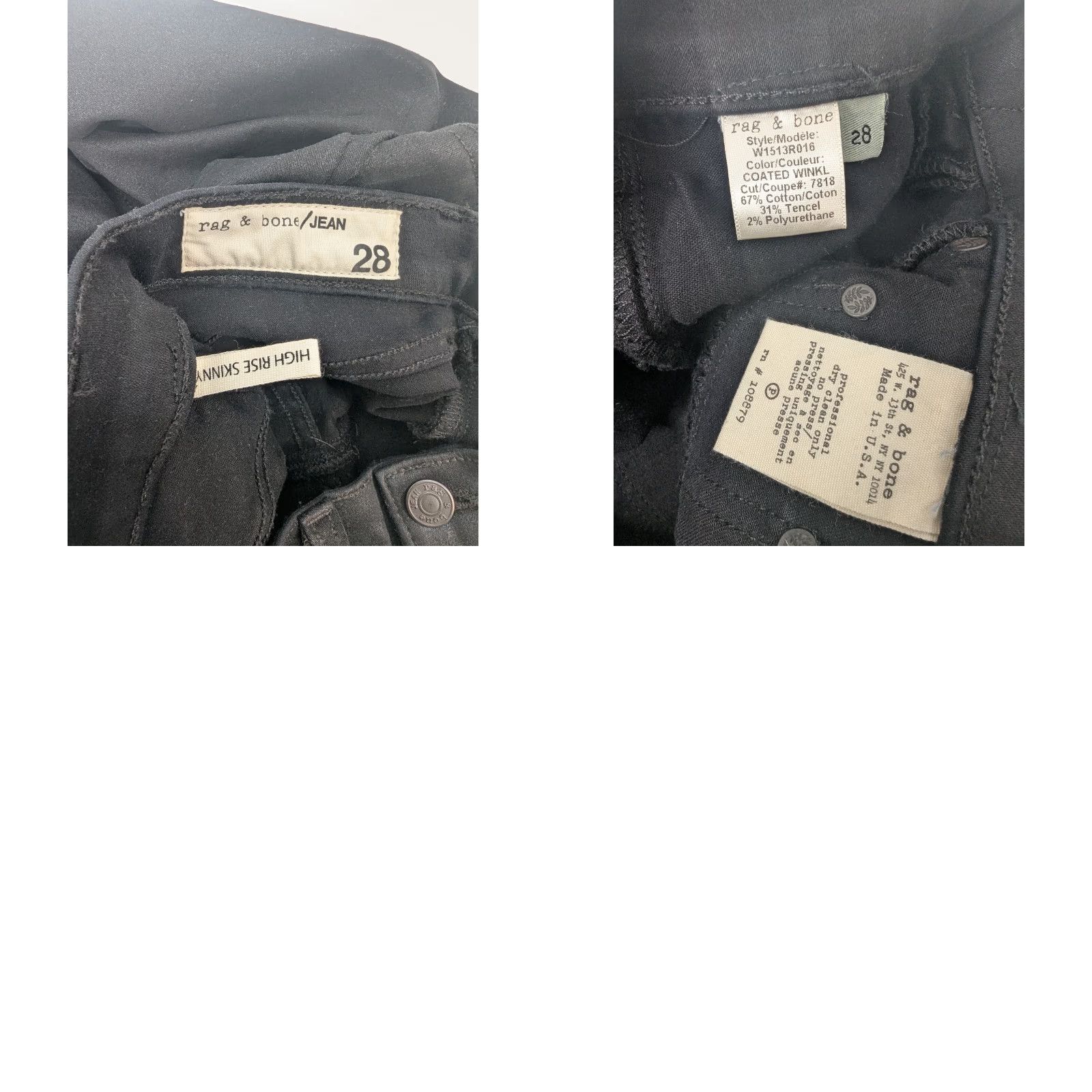 Rag & Bone Rag & bone Women Jeans Coated Black High Rise Skinny 28 Stretch W1513R016 - Regular Size - Women - Black - Skinny Jeans - 28 - Rag & Bone - W1513R016 Size 28" / US 6 / IT 42 - 9 Thumbnail