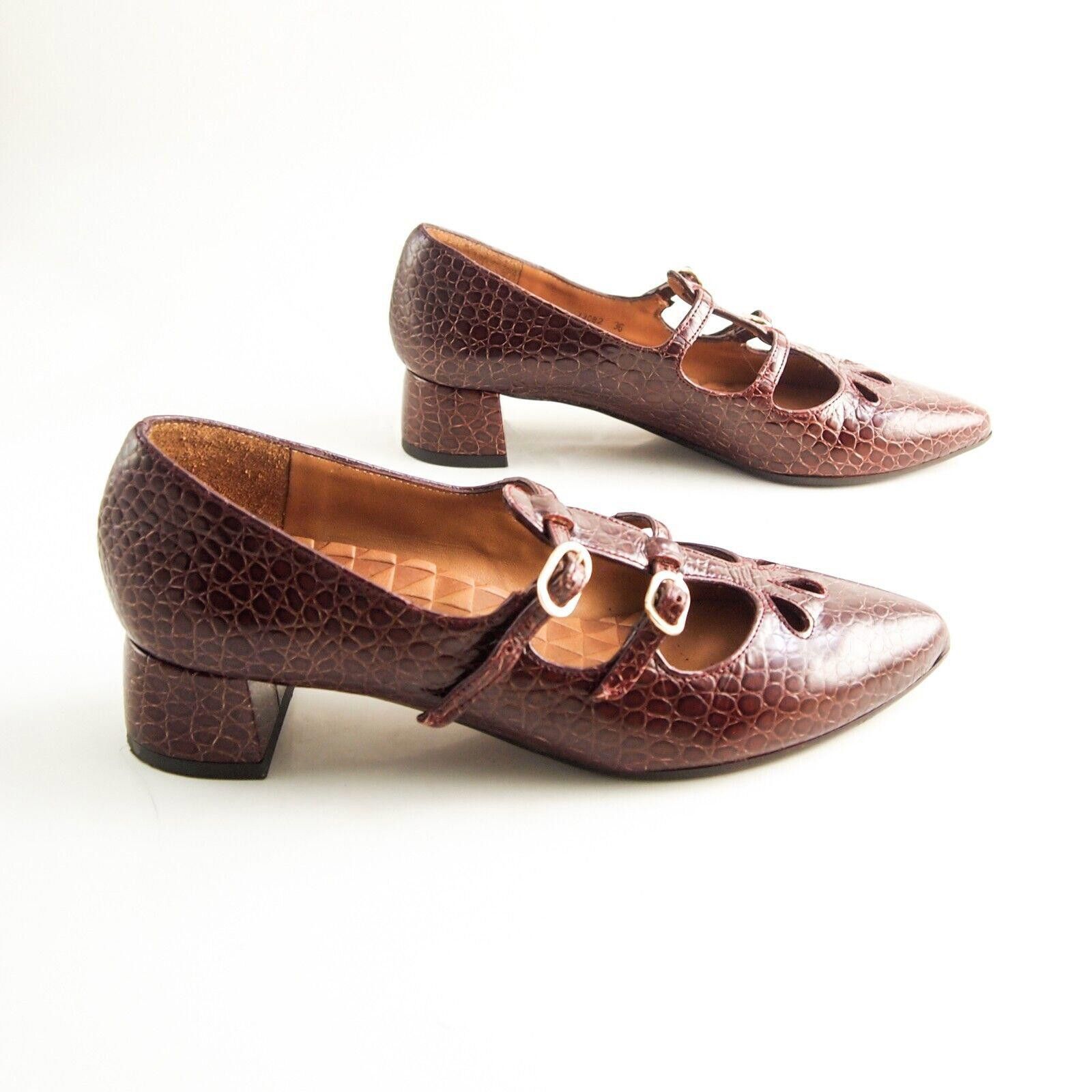 Designer Chie Mihara Mary Jane Flats Burgundy Faux Croc EU 36 US 6 Size US 6 / IT 36 - 8 Thumbnail