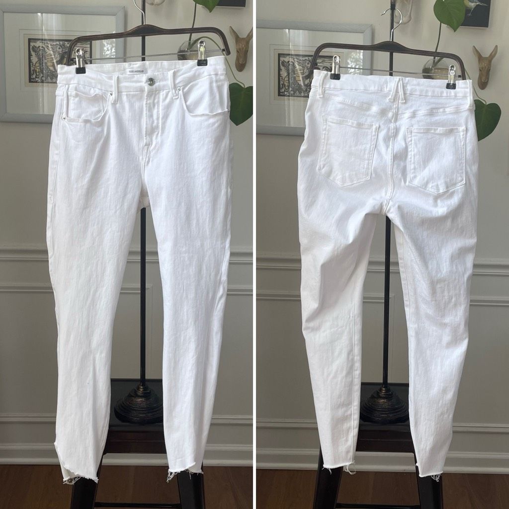 Other Good American White Raw Tulip Hem Jeans 31 Size 31" - 1 Thumbnail
