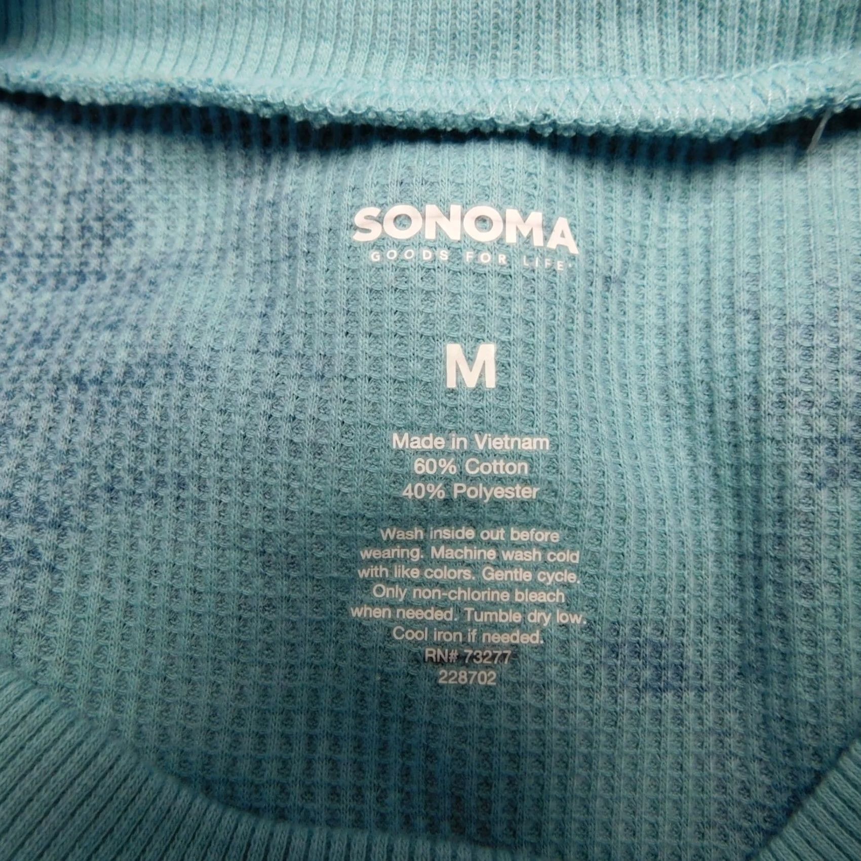 Vintage Sonoma Long Sleeve Crew Neck Waffle-Knit Top - Blue Tie-Dye, M, Regular, Women, Cotton Blend, Button-Free Pullover, Casual Shirt Size M / US 6-8 / IT 42-44 - 4 Thumbnail