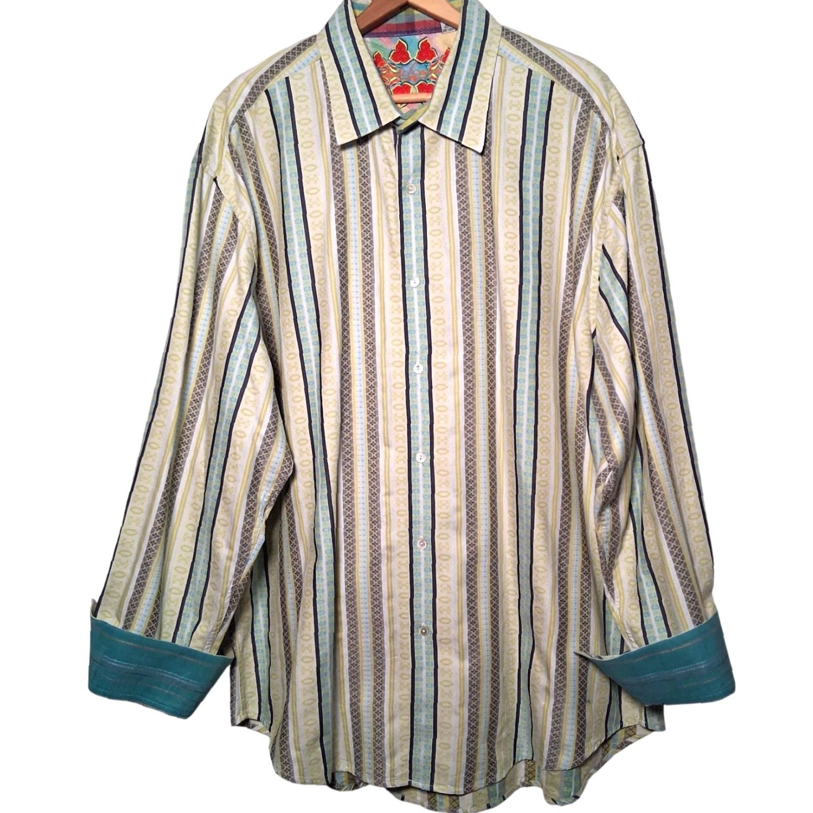 Robert Graham Robert Graham Shirt Men 3XL Blue Floral Long Sleeve Button Up Flip Cuff Silk Trim Collared Spread Pattern: Striped - Big & Tall Mens Apparel Size US XXL / EU 58 / 5 - 2 Thumbnail