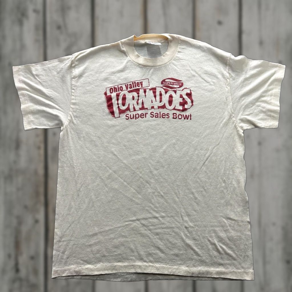 TEE JAYS VINTAGE Ohio Valley Tornadoes Graphic Shirt Mens XL Beige 80s Super Valu SS Crew Neck Graphic Print Sports Tee Jays Tee Shirts Size US XL / EU 56 / 4 - 1 Thumbnail