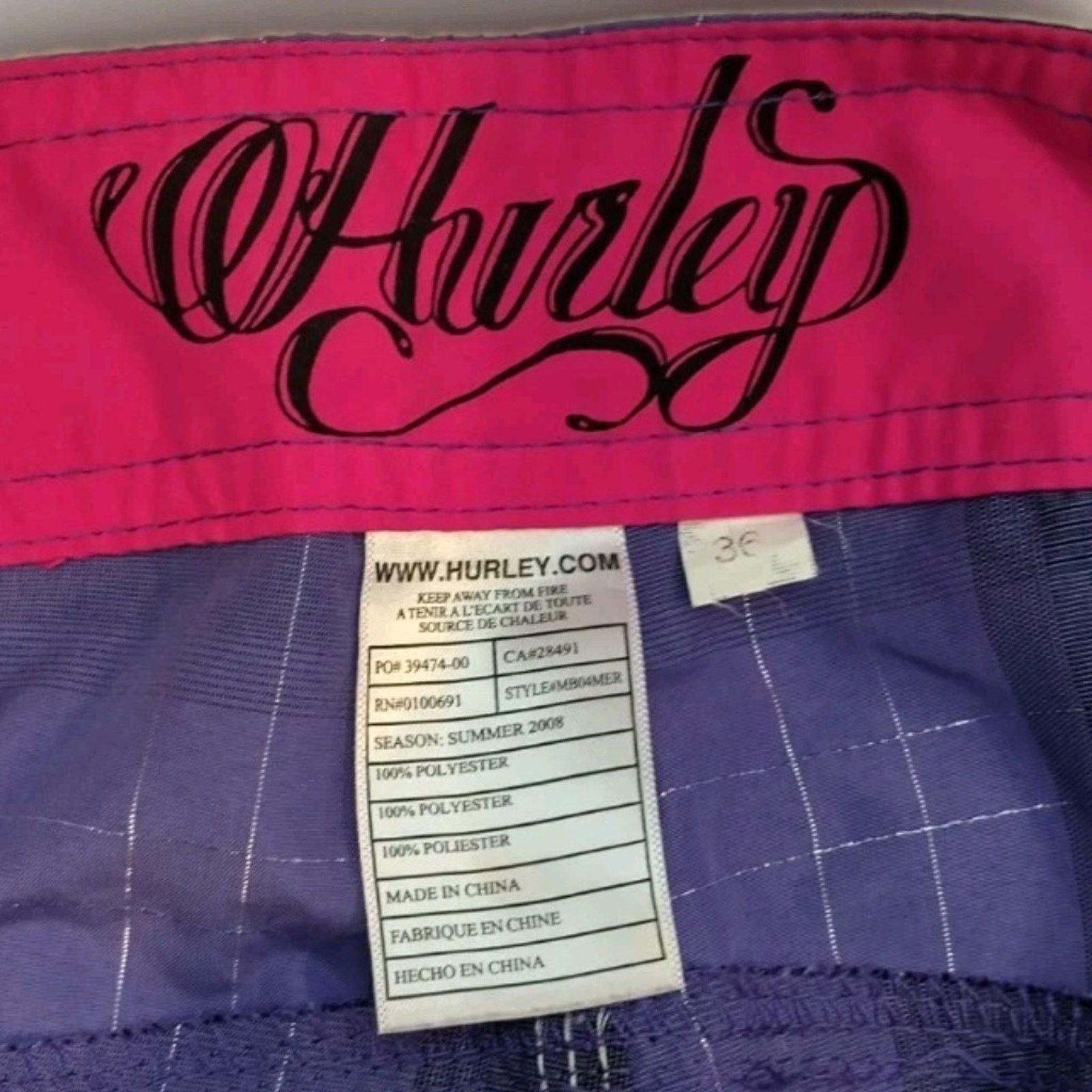 Hurley HURLEY Mens Purple/Gray Plaid Board Shorts Swim Trunk 36 Size US 36 / EU 52 - 3 Thumbnail