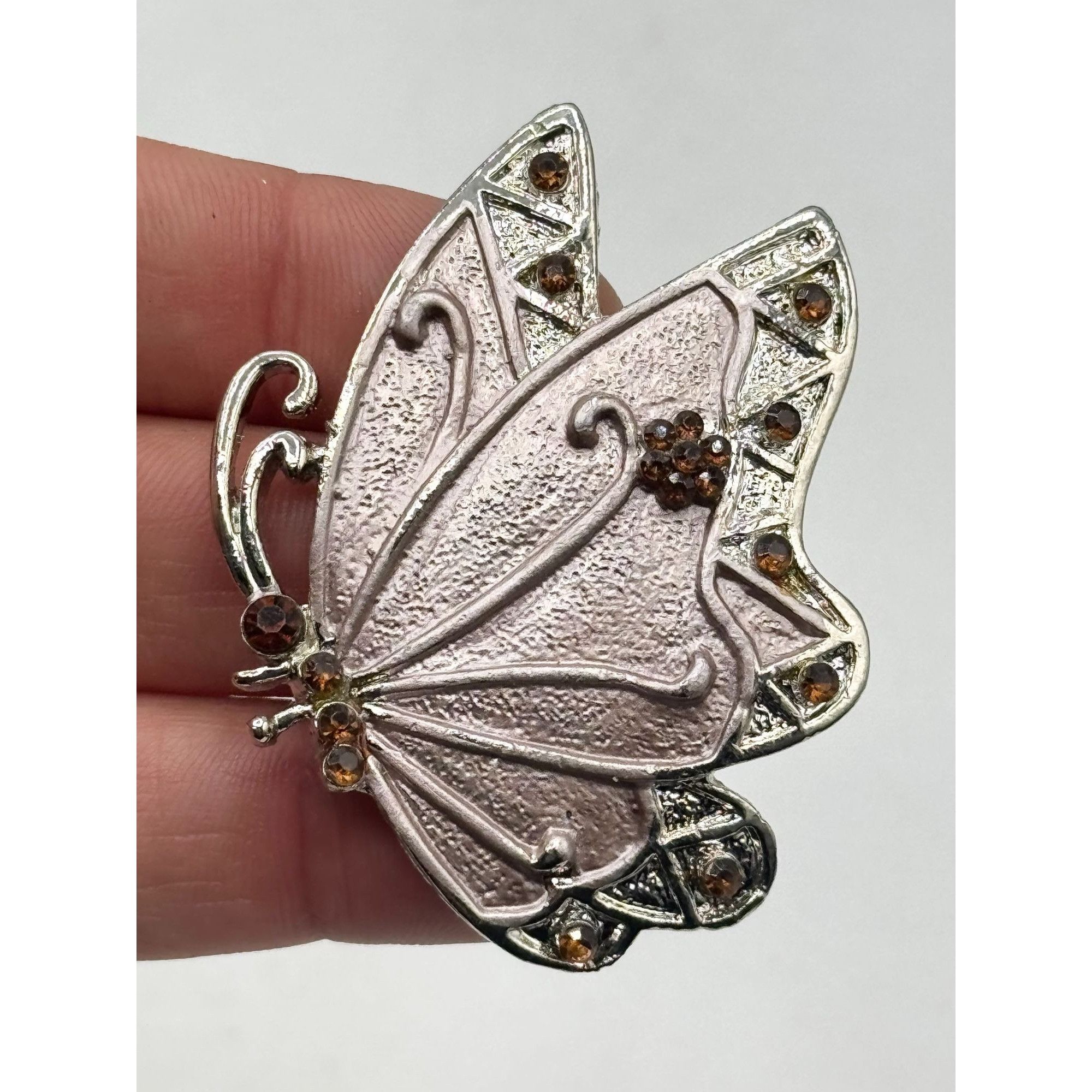 Vintage Pink brown rhinestone butterfly brooch pin Size ONE SIZE - 3 Thumbnail