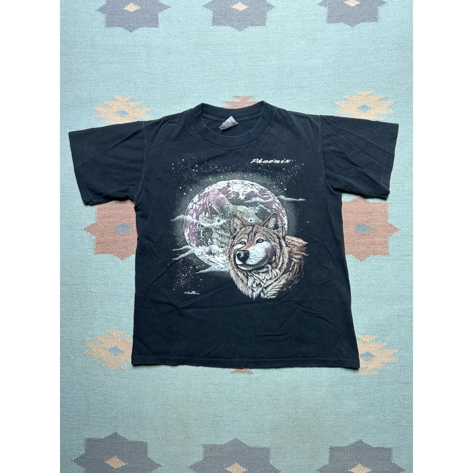 Vintage VINTAGE 90s T-SHIRT Wolf Nature Moon Phoenix Arizona Boxy Medium M & M Men Black Regular Size M Size US M / EU 48-50 / 2 - 2 Thumbnail