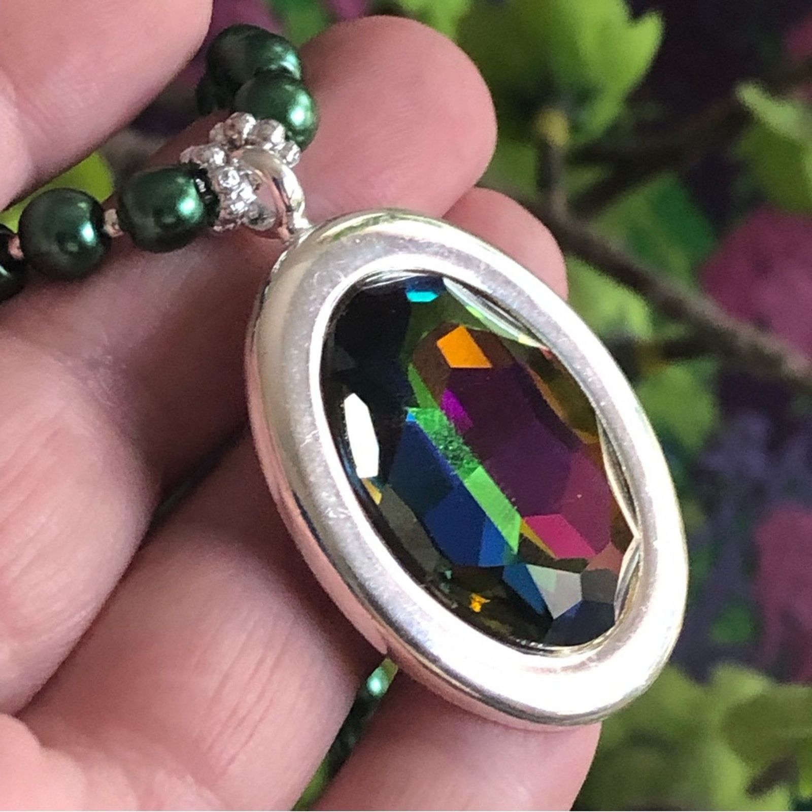 Handmade Handcrafted repurpose rainbow faceted stone Pearl necklace Size ONE SIZE - 10 Thumbnail