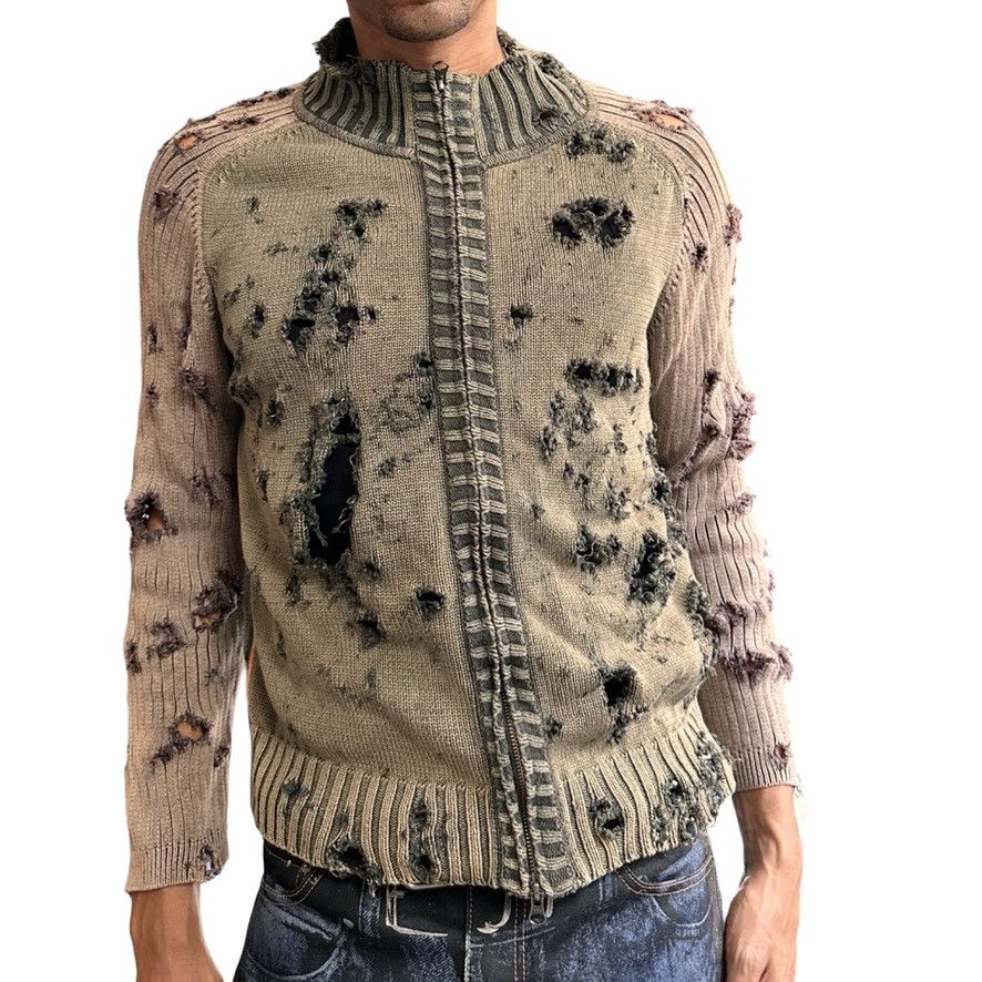 Other ASTROBOI* Khaki/Tan Ribbed Grunge Zip Up Sweater - XL Size US XL / EU 56 / 4 - 2 Thumbnail