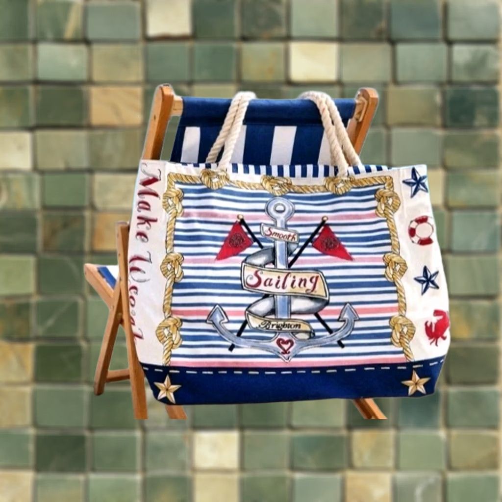 Brighton Brighton Sail Into Summer Canvas Tote Bag Nautical Stripe Beach Travel Multicolor Large Women Size ONE SIZE - 1 Thumbnail
