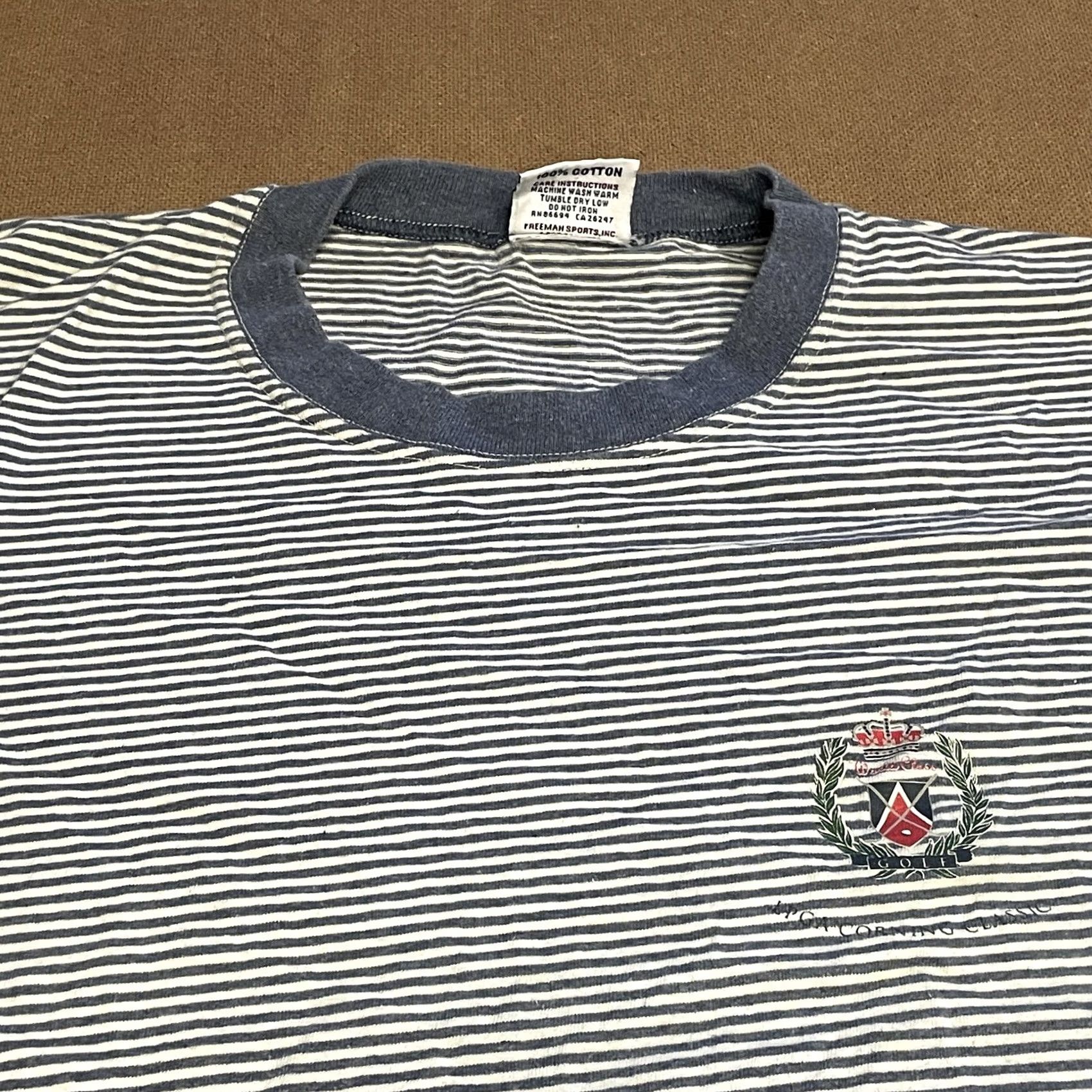 Vintage VINTAGE Freeman Sports Shirt Mens XL Blue White Striped Golf Crest USA 90s Tee Size US XL / EU 56 / 4 - 2 Thumbnail