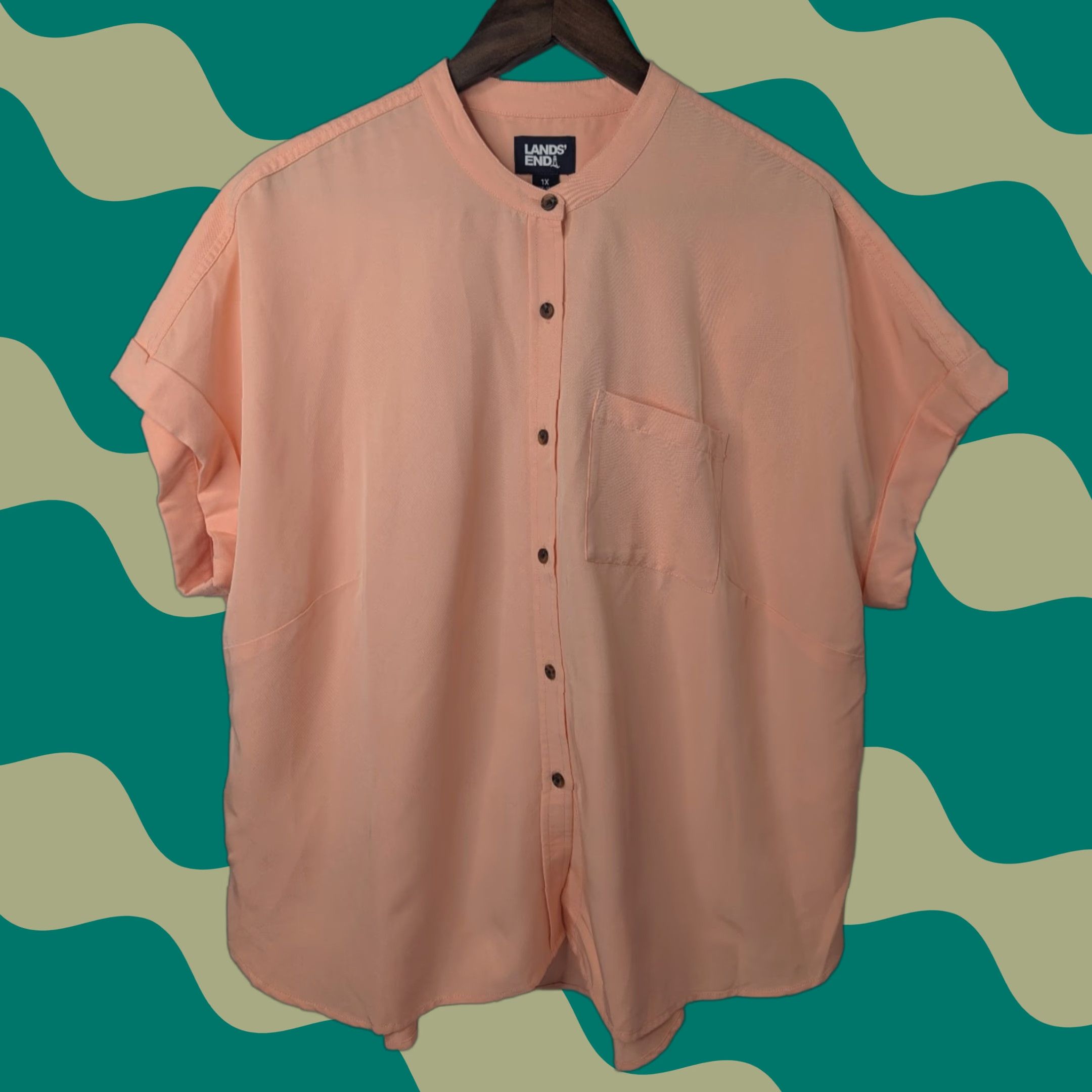 Lands' End Lands’ End Dolman Sleeve Button Peach Orange Top 1X Womens Size 1X Orange Button-Up Shirt-Top Size XL / US 12-14 / IT 48-50 - 1 Thumbnail