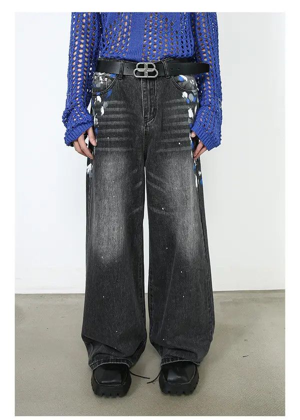 Japanese Brand Men's street retro washed ink-splashed trendy jeans Size US 32 / EU 48 - 1 Thumbnail