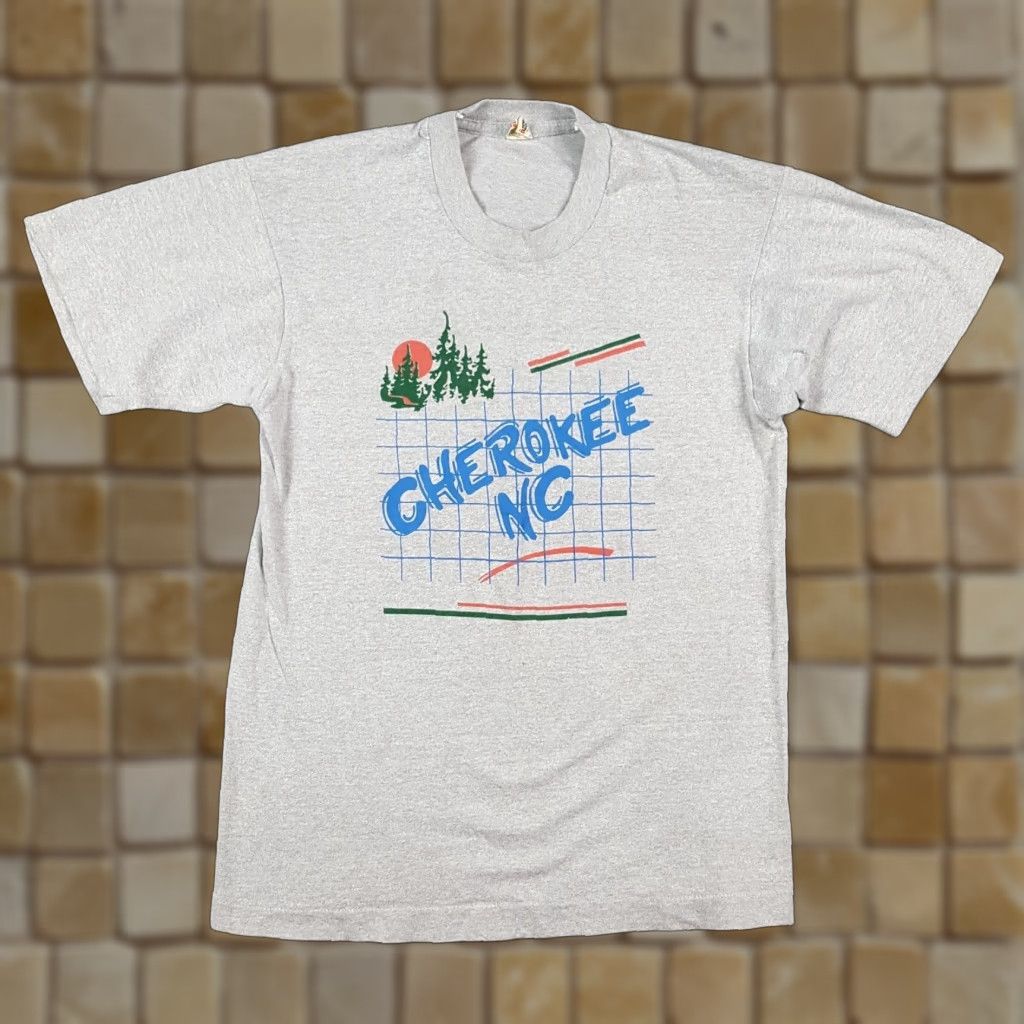 Vintage VINTAGE 80s Screen Stars Cherokee NC Outdoor Nature T-Shirt XS Gray USA Made Retro Mens Size US XS / EU 42 / 0 - 1 Thumbnail
