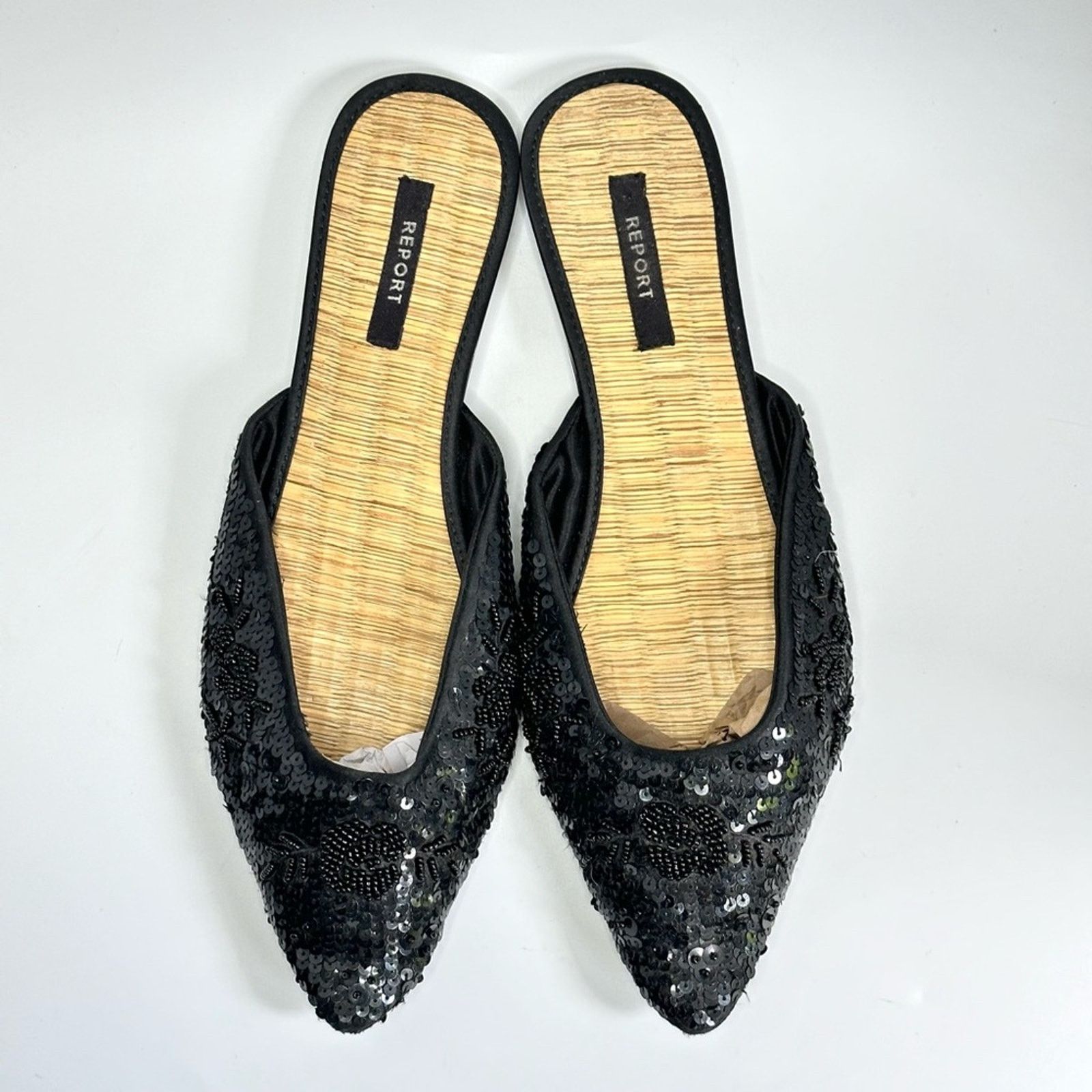 Report Collection Report Black Beaded & Sequined Mules With Bamboo Insole Size US 10 / IT 40 - 1 Thumbnail