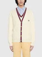 Gucci oc11z1025 Knit Cotton V-Neck Cardigan With Web in Ivory Size US XXL / EU 58 / 5 - 2 Thumbnail