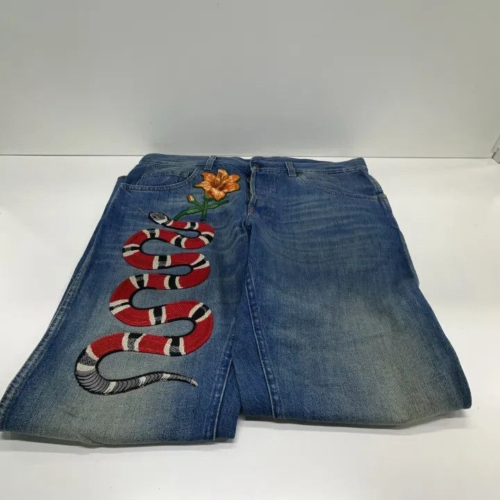 Gucci Gucci Gucci Floral Snake Print Straight Denim Pants -2506 Size US 34 / EU 50 - 4 Thumbnail