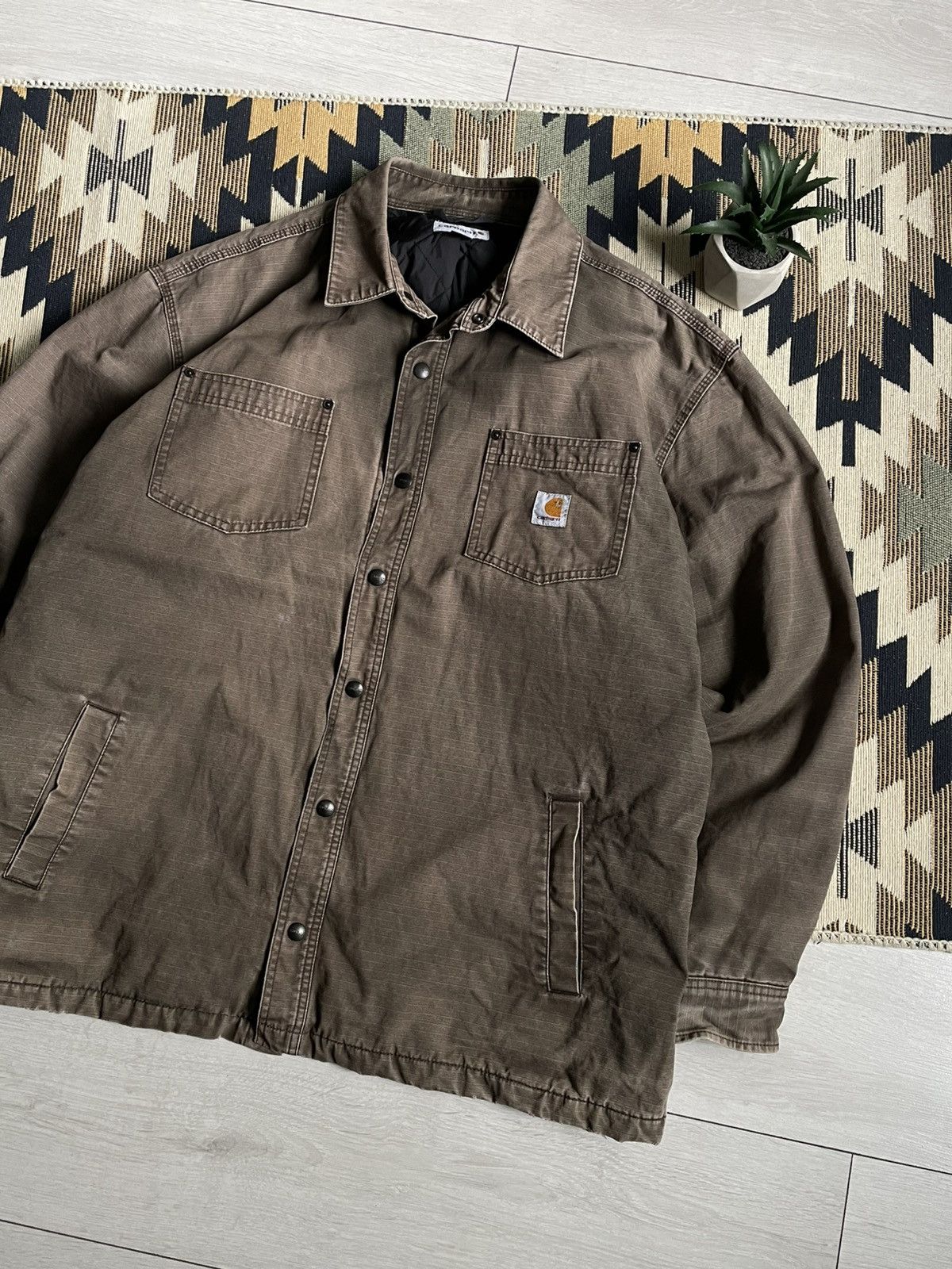 Carhartt Vintage Carhartt Detroit Style Brown Y2K Distressed Jacket Size US XL / EU 56 / 4 - 2 Thumbnail