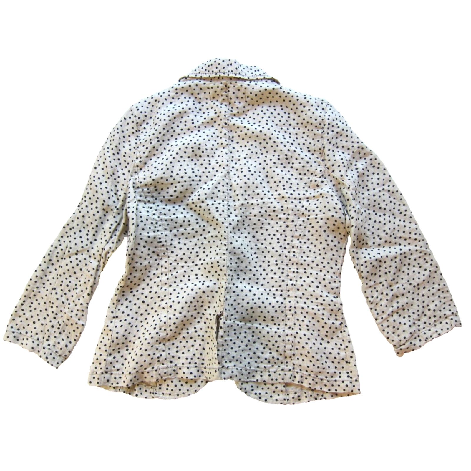 Vintage Caslon Blazer Woman S 3/4 Sleeve Ivory Linen Polka Dot Pocket Jacket Small Size S / US 4 / IT 40 - 2 Thumbnail
