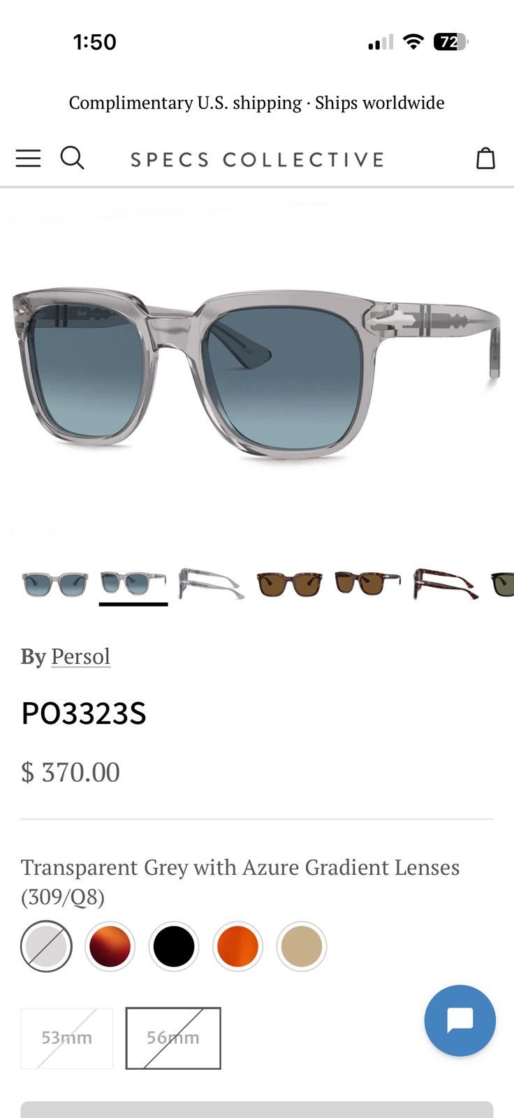 Persol Persol PO3323S Azure Gradient Shades NIB Size ONE SIZE - 1 Thumbnail
