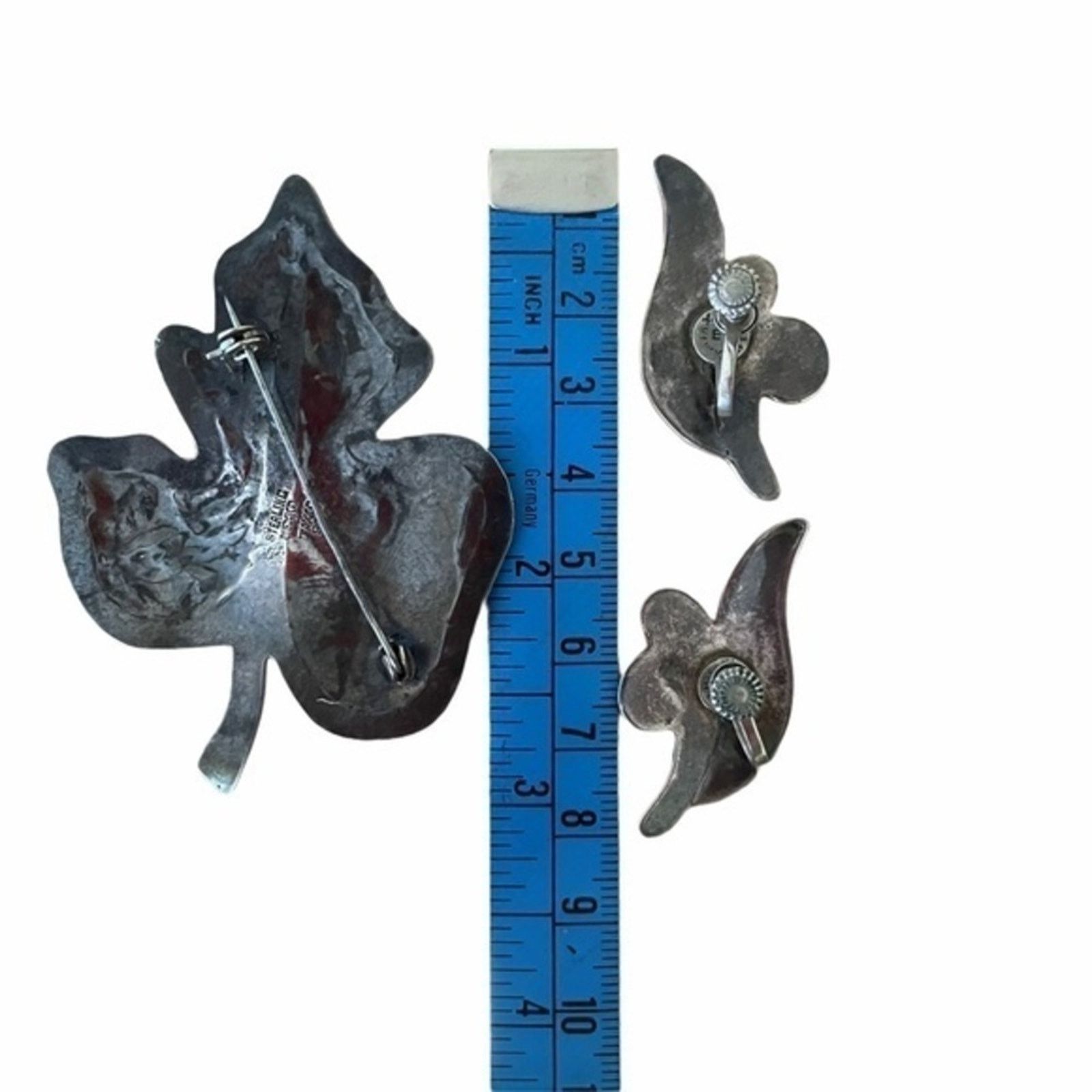 Vintage Taxco 925 Silver Abalone Shell Leaf Brooch Earrings Set Size ONE SIZE - 3 Thumbnail