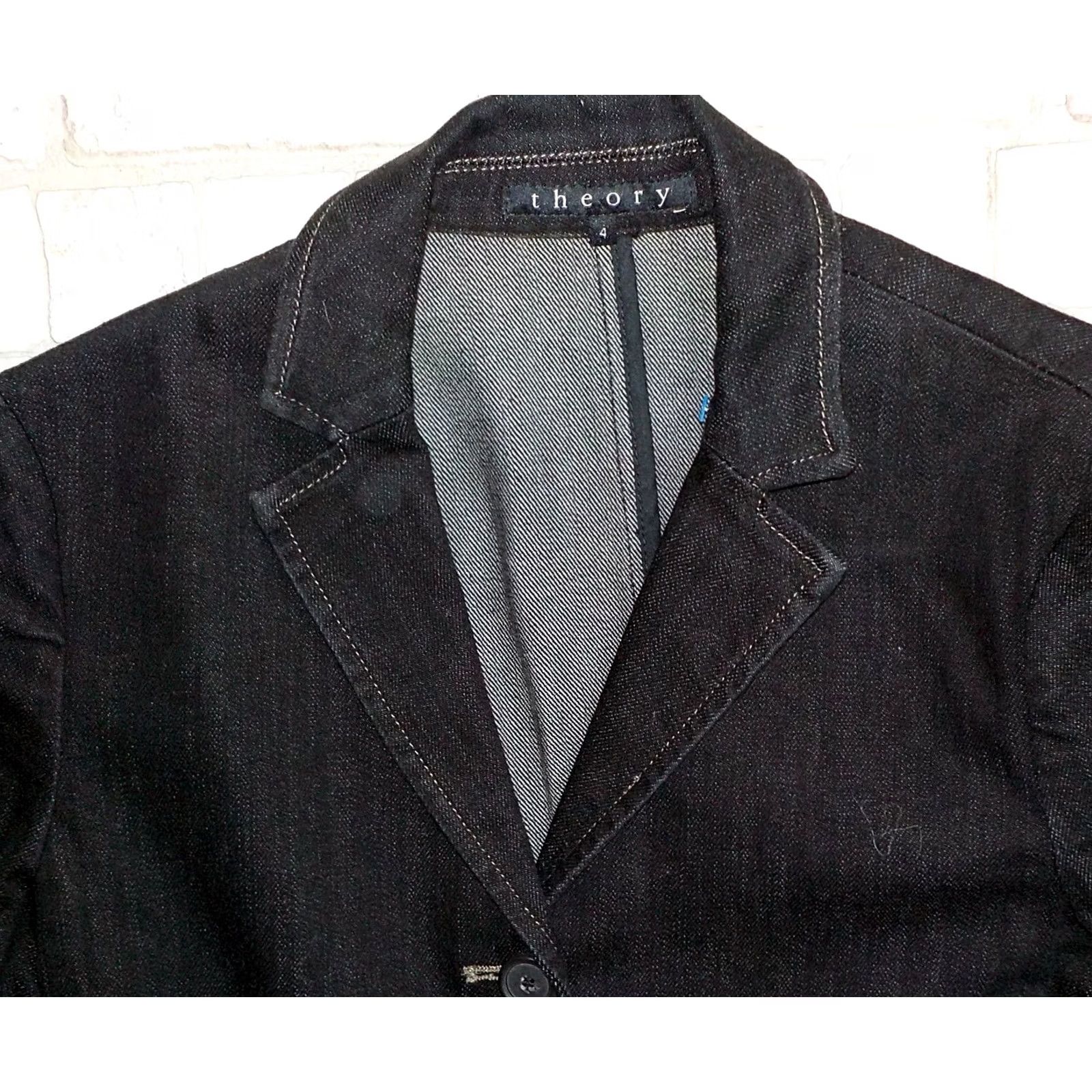 Theory THEORY Denim Blazer Black Size 4 Women Regular Hip Length 3 Button Front Pockets Back Vent XS? Size S / US 4 / IT 40 - 2 Thumbnail