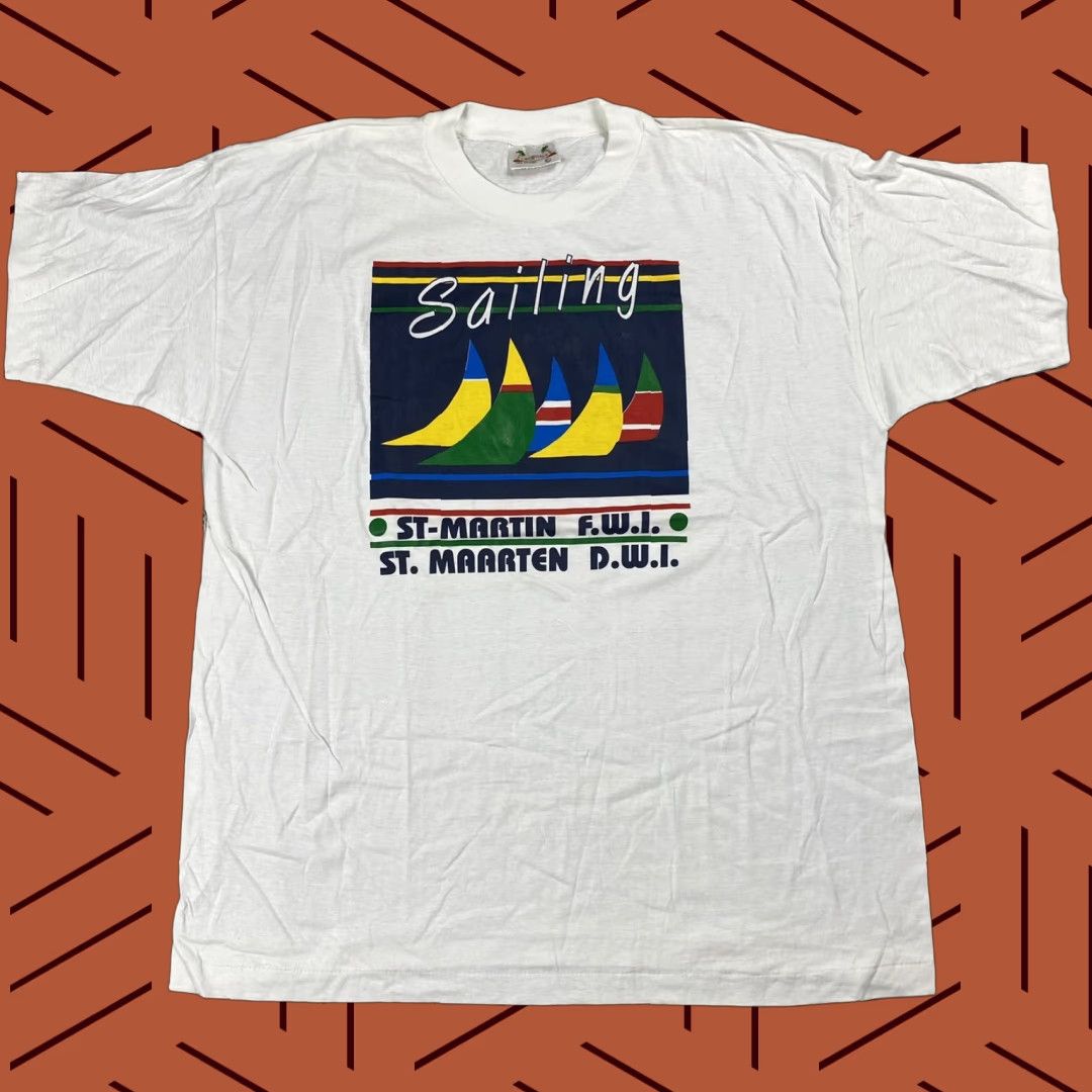 Vintage VINTAGE St. Maarten Sailboat West Indies T-Shirt XL White Cotton Crew Neck 1990s Nautical Boat Theme Mens, Graphic Print, Logo, Tropical, 90s, BoAT Size US XL / EU 56 / 4 - 1 Thumbnail