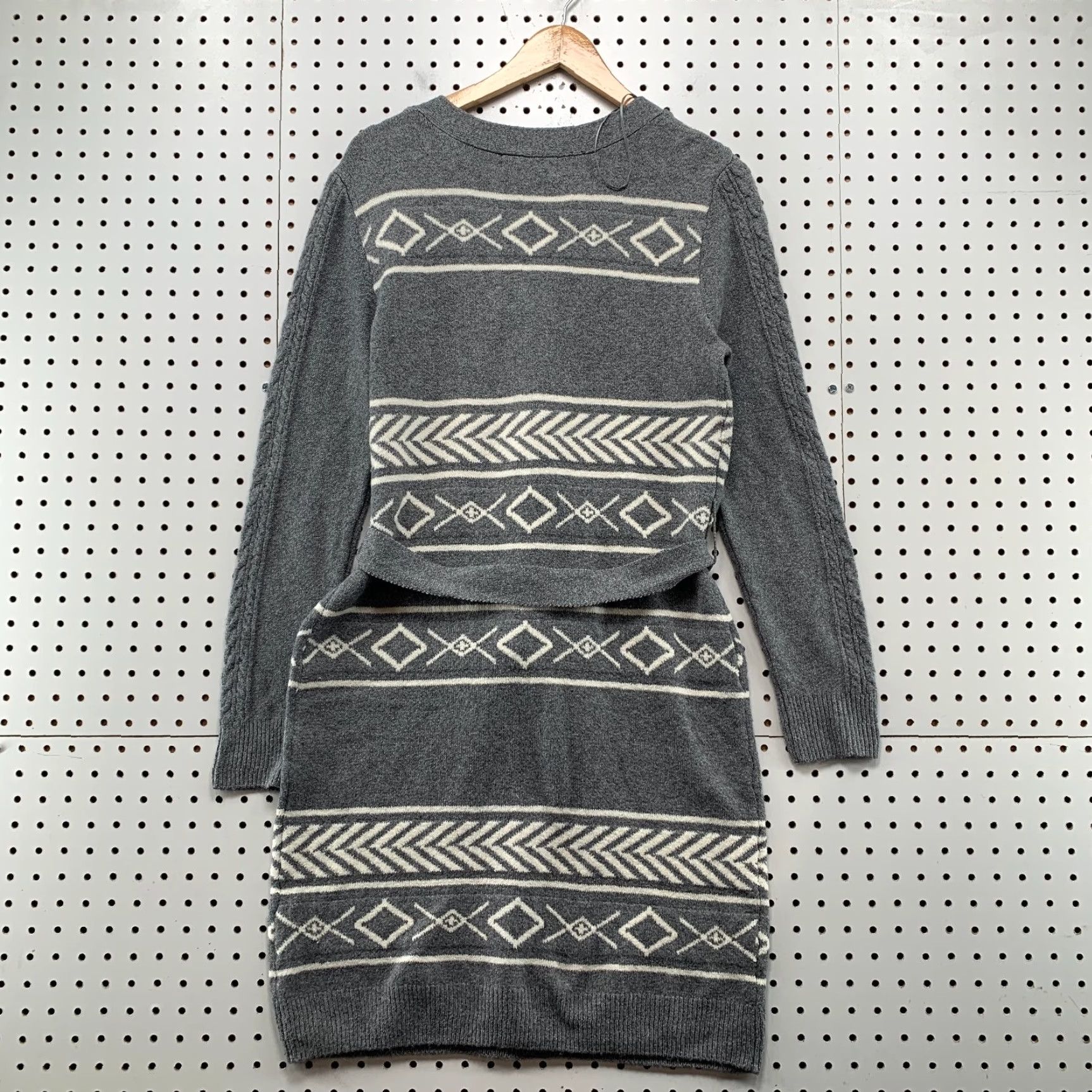 Lucky Brand Lucky Brand Sweater Dress Women's L Gray Knit Belted Nordic Fair Isle NWT Size L / US 10 / IT 46 - 2 Thumbnail