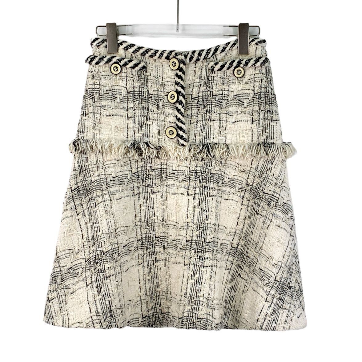 Chanel Chanel Beige Tweed Skirt With Braided Trim & Tassel Detail S Size 34" / US 12 / IT 48 - 1 Thumbnail