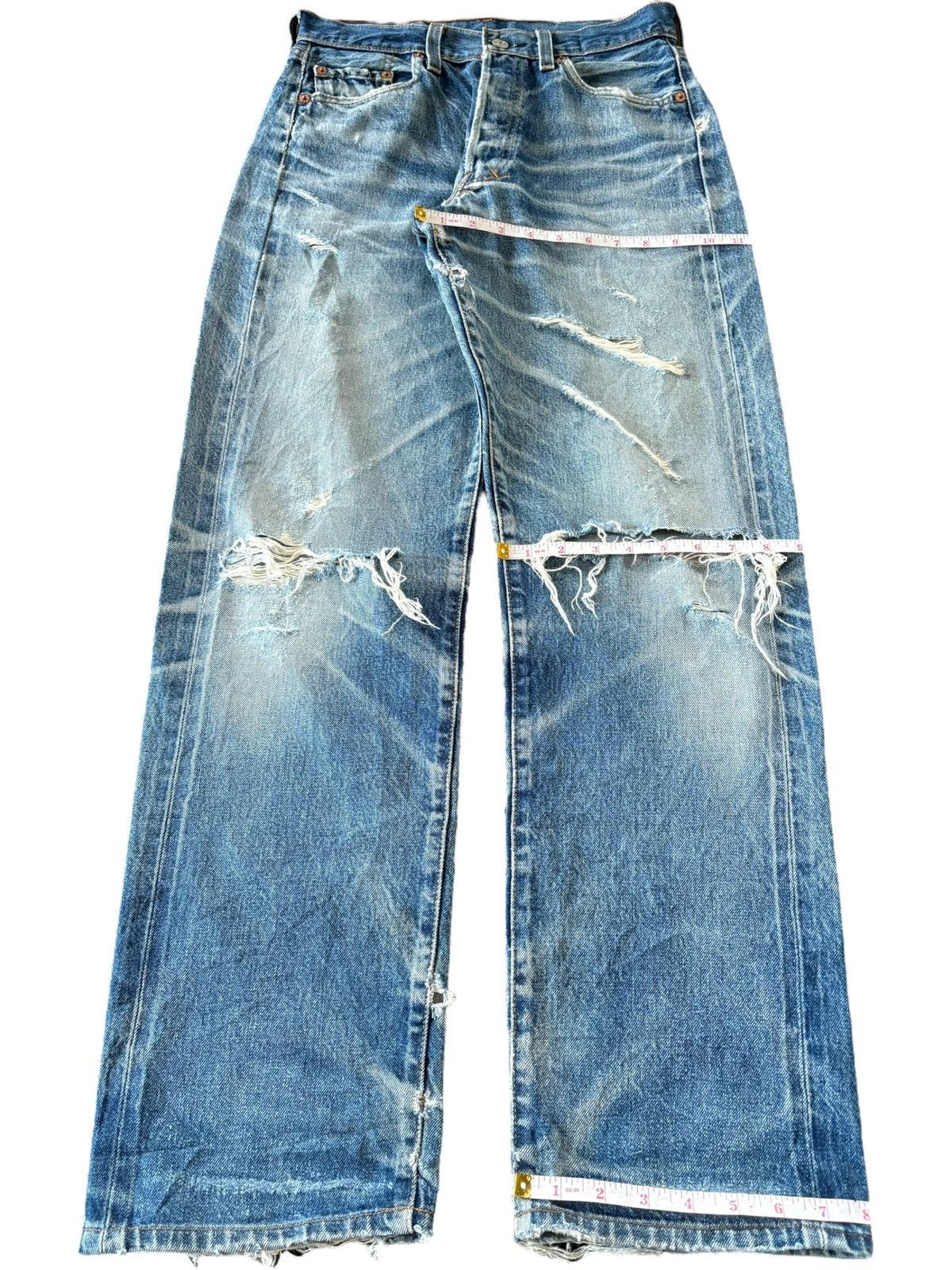 Levi's Vintage 90s Levis 501 Big E Selvedge Distress Baggy Jeans Size US 29 - 11 Thumbnail