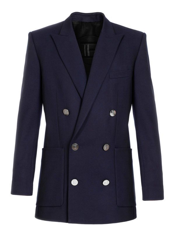 Balmain o1s1wg111025 Wool Double Breasted Blazer Jacket in Navy Blue Size US S / EU 44-46 / 1 - 1 Thumbnail