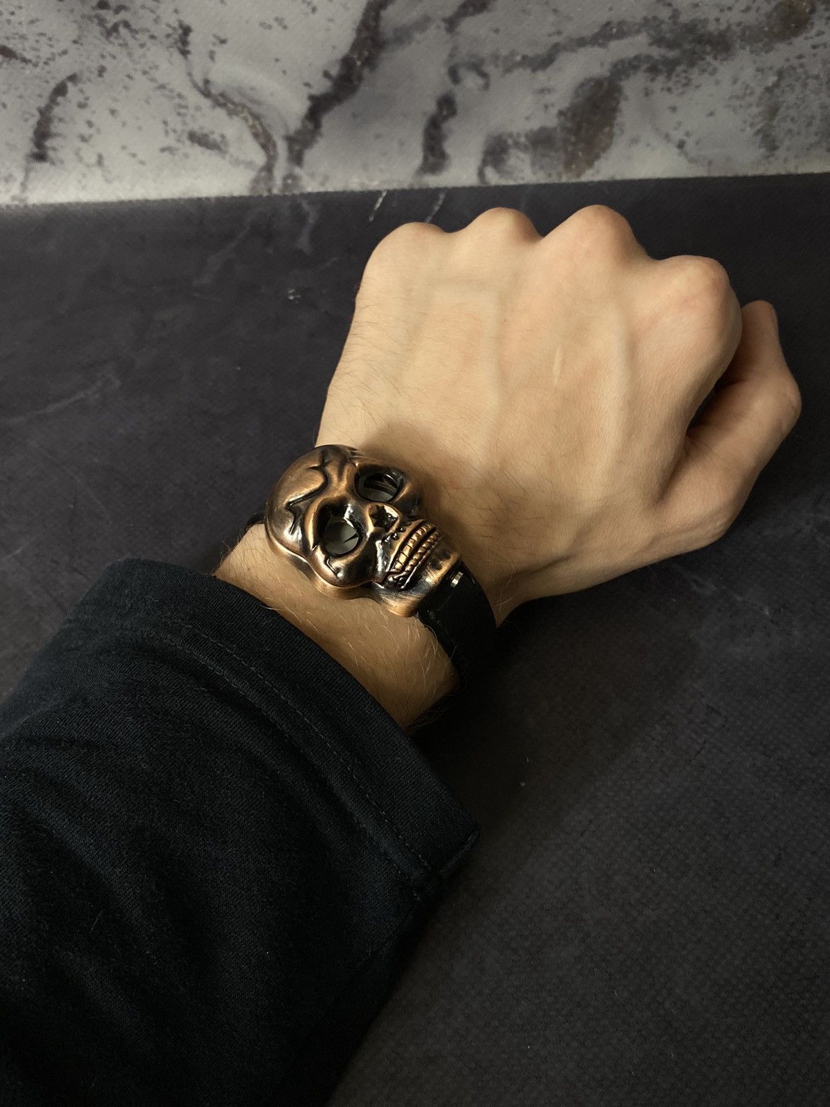 Japanese Brand Gothic Skull Watch on Black Leather Strap Size ONE SIZE - 5 Thumbnail