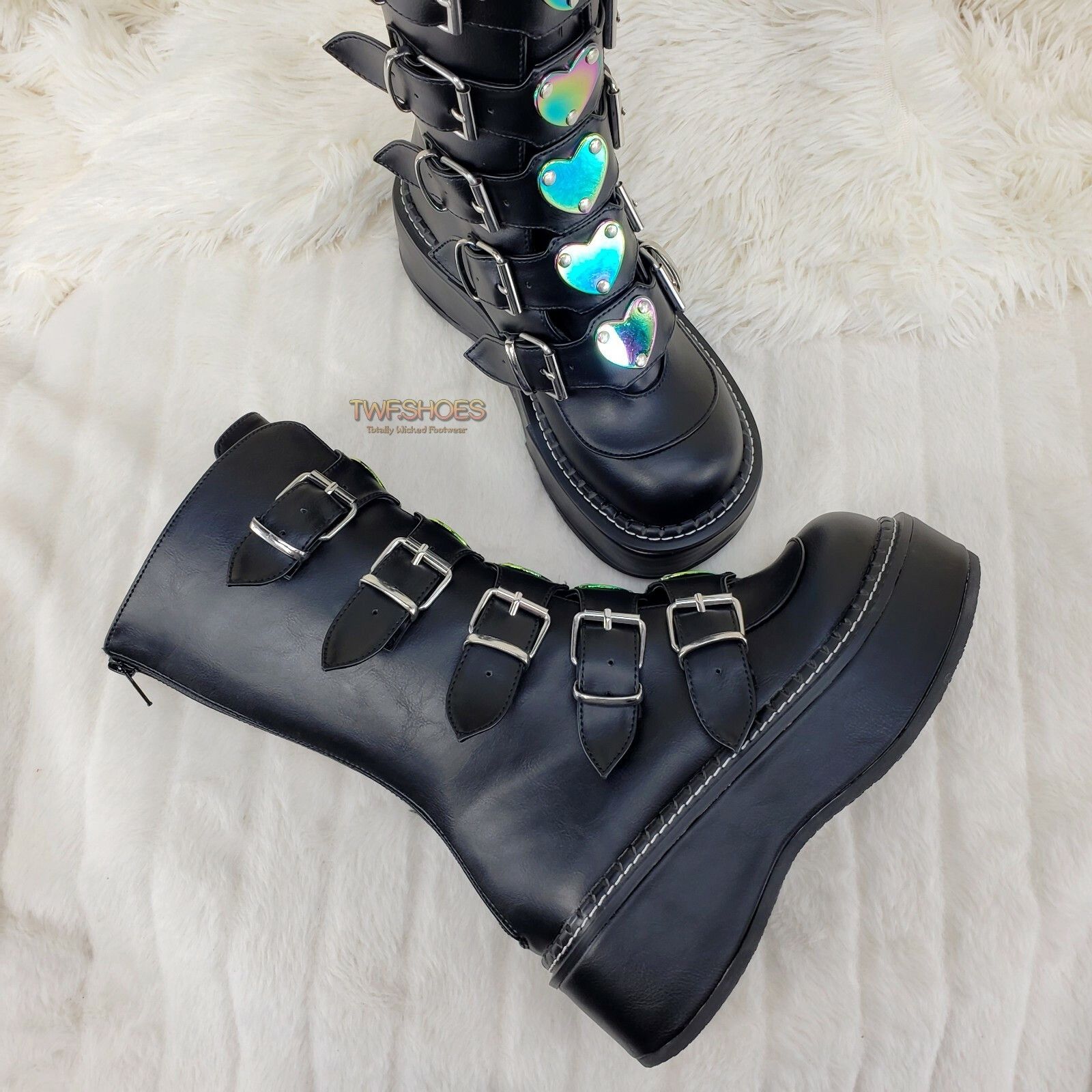 Demonia Cult DEMONIA Emily 330 Black Matte 2" Platform Metal Heart Plate Size US 11 / IT 41 - 7 Thumbnail
