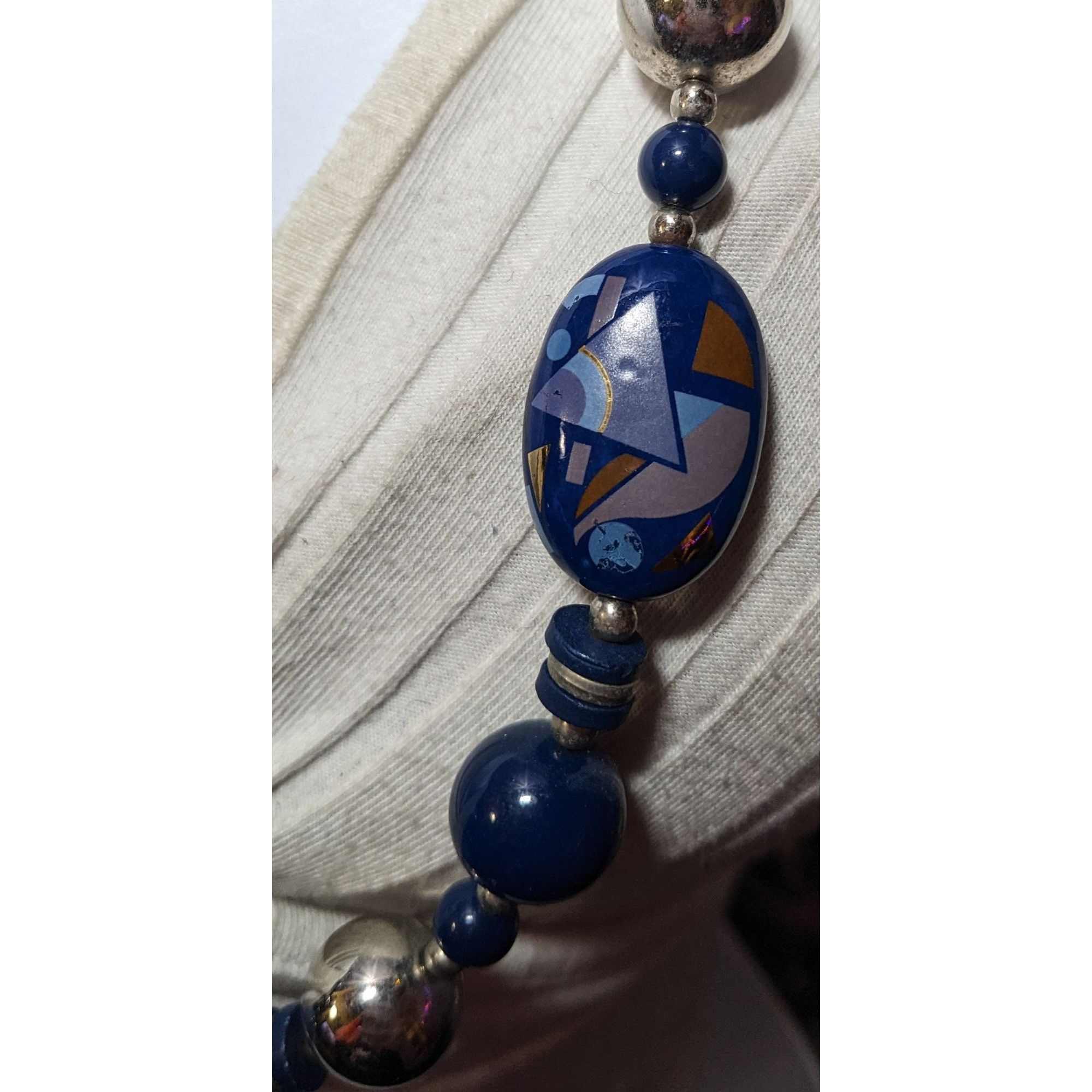 Other Vintage 80s/90s Blue And Silver Geometric Printed Japan Bead Size ONE SIZE - 7 Thumbnail