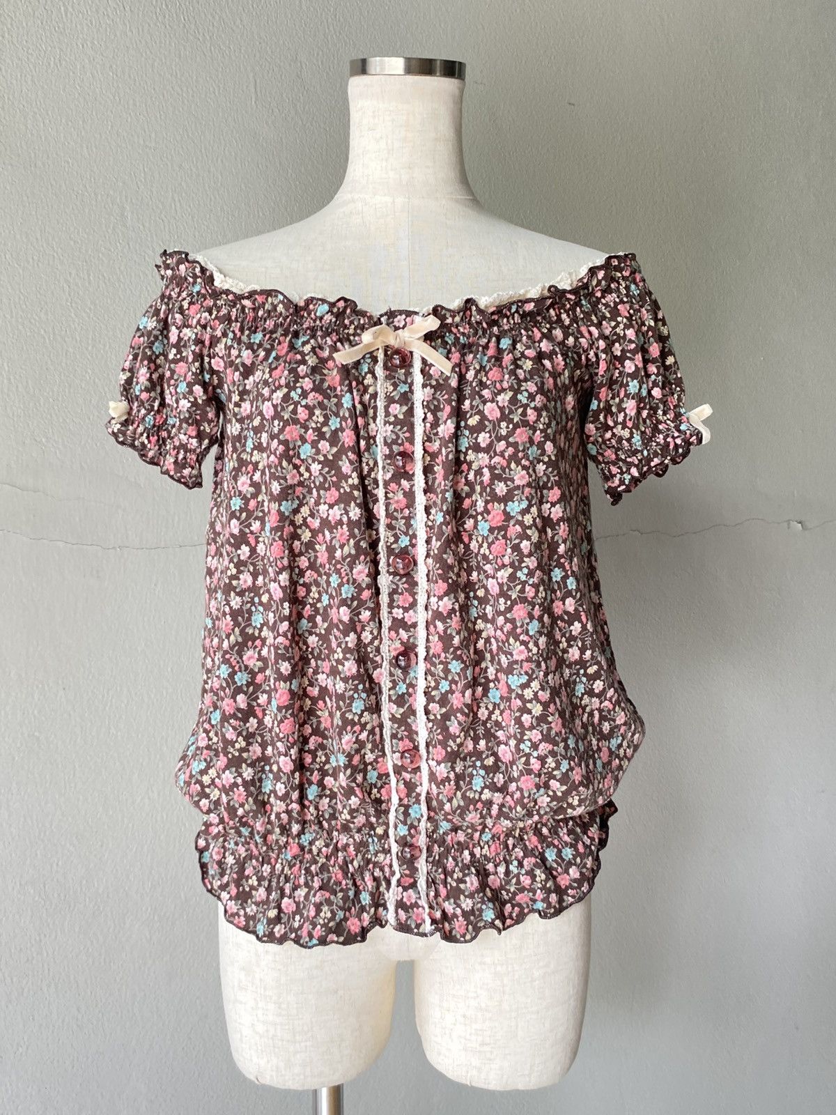 LIZ LISA LIZ LISA Brown Floral Off-Shoulder Blouse Size M / US 6-8 / IT 42-44 - 16 Thumbnail