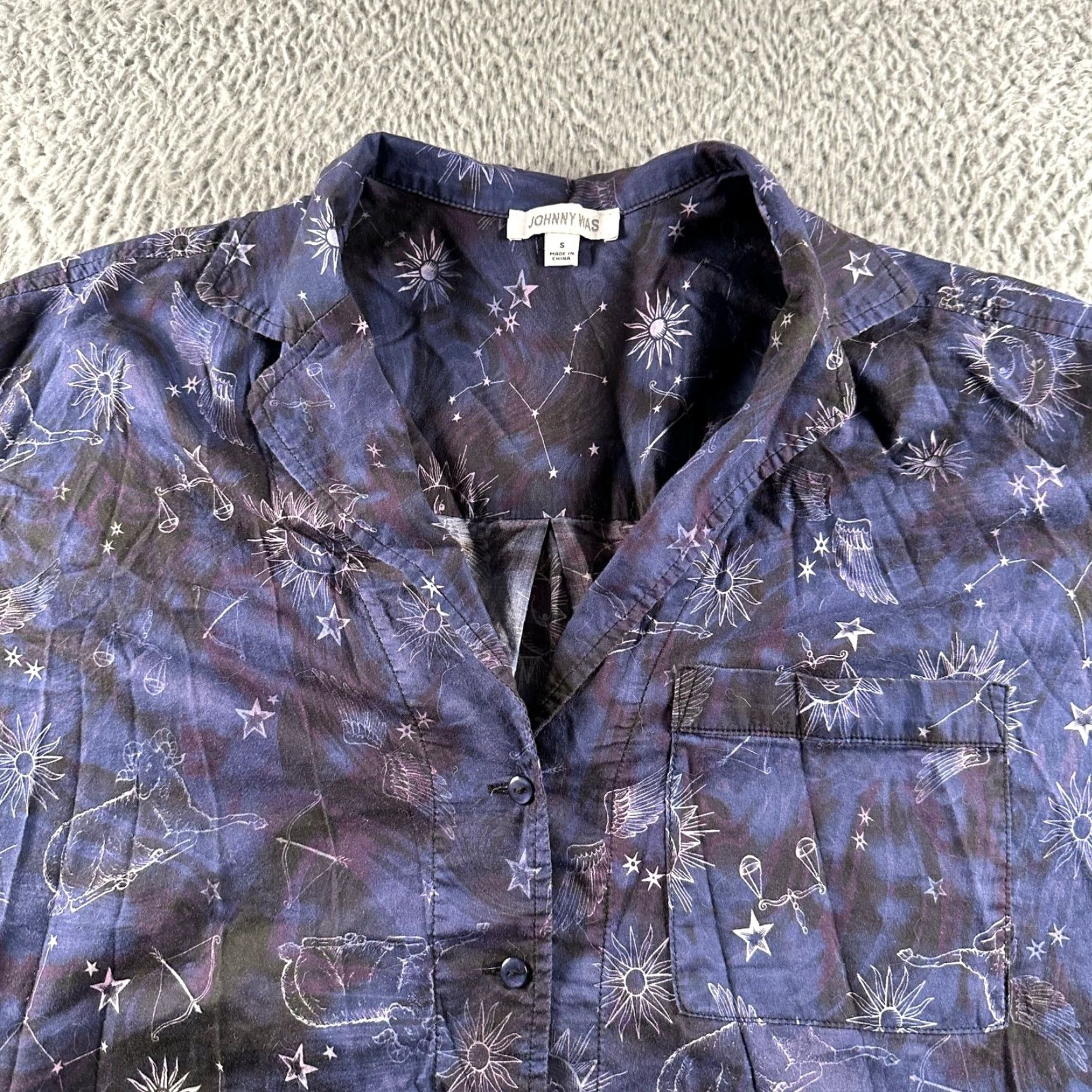 Johnny Was Johnny Was Bejewel Sleep Pajama Shirt Womens S Navy Button Front Long Sleeve Shirt All Season Womens S Blue Stars Graphic Print Cotton Vintage No Size S / US 4 / IT 40 - 2 Thumbnail