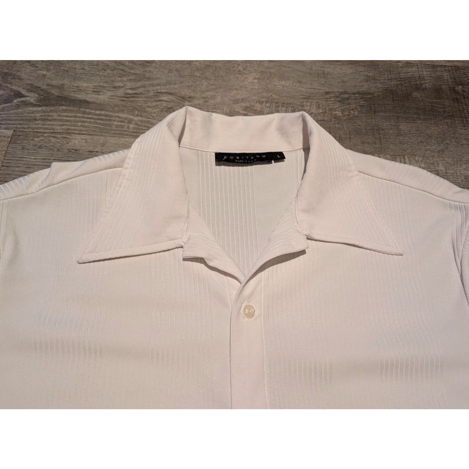Vintage VINTAGE Positano Shirt Mens Button-Up Short Sleeve White Ribbed Polyester 90s Club Rave USA Made In USA L Size US L / EU 52-54 / 3 - 2 Thumbnail
